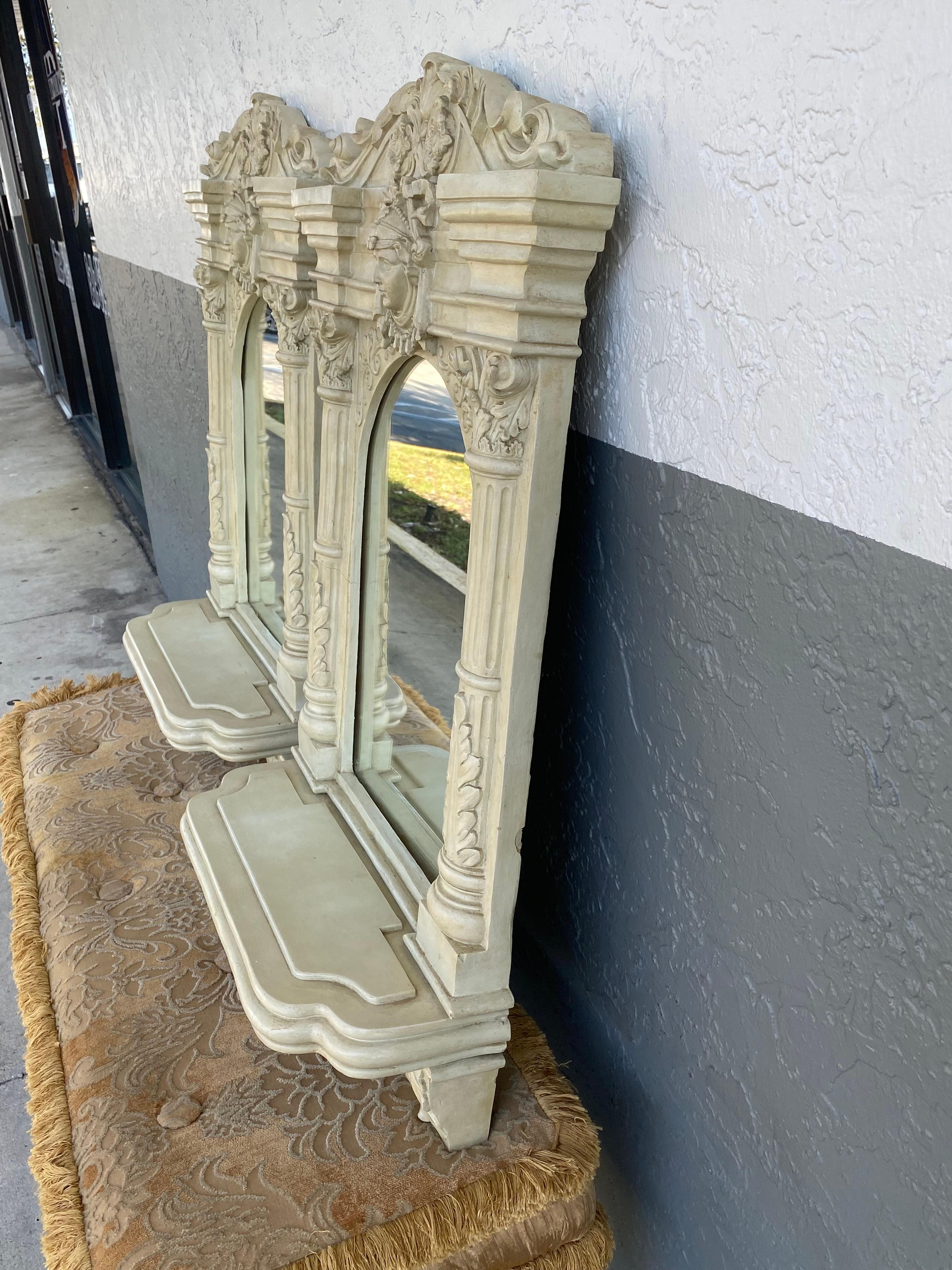 Empire 1970s Gilt Carved Resin Sculptural Wall Mirrors, Set of 2 For Sale