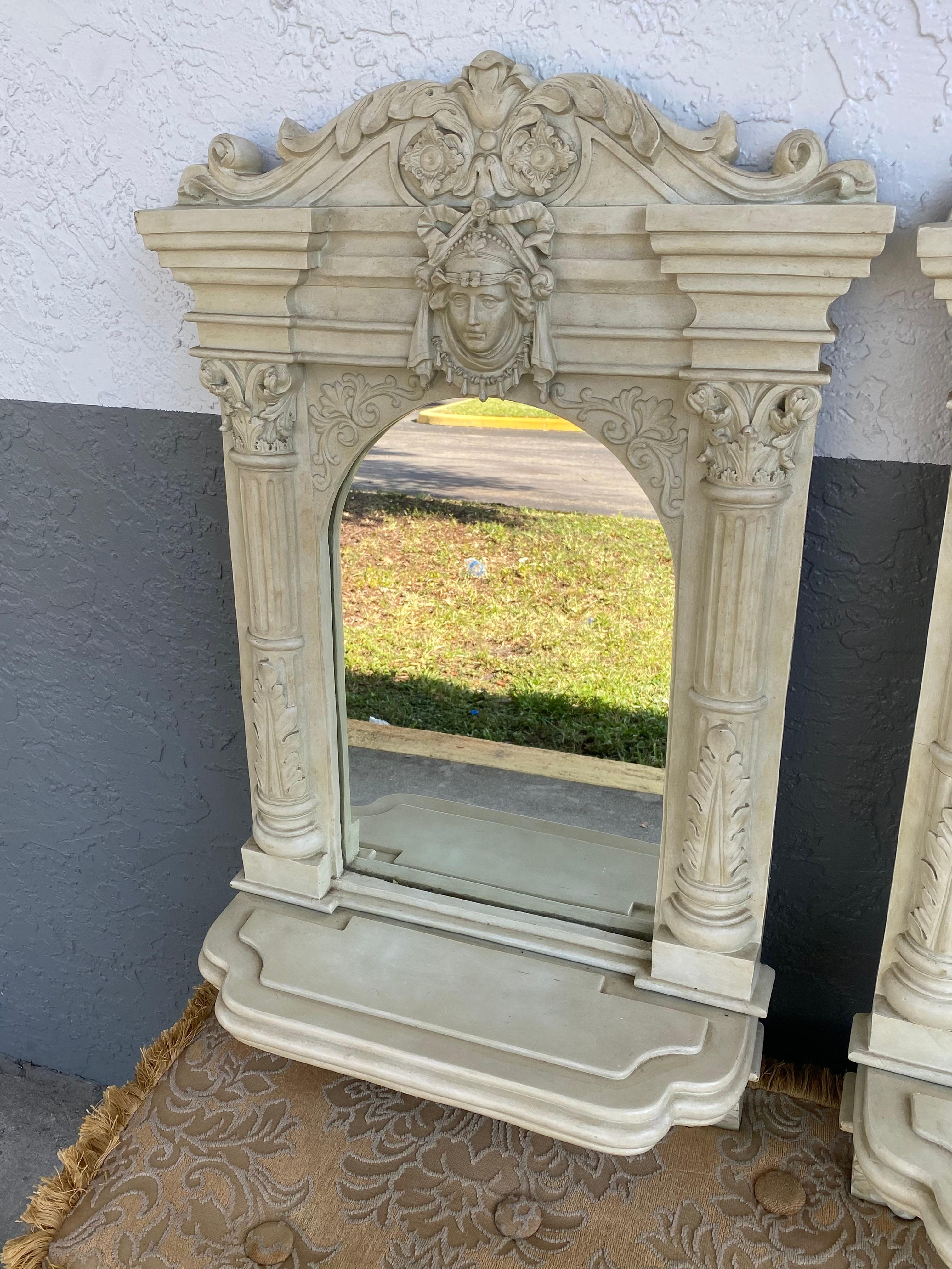 Italian 1970s Gilt Carved Resin Sculptural Wall Mirrors, Set of 2 For Sale