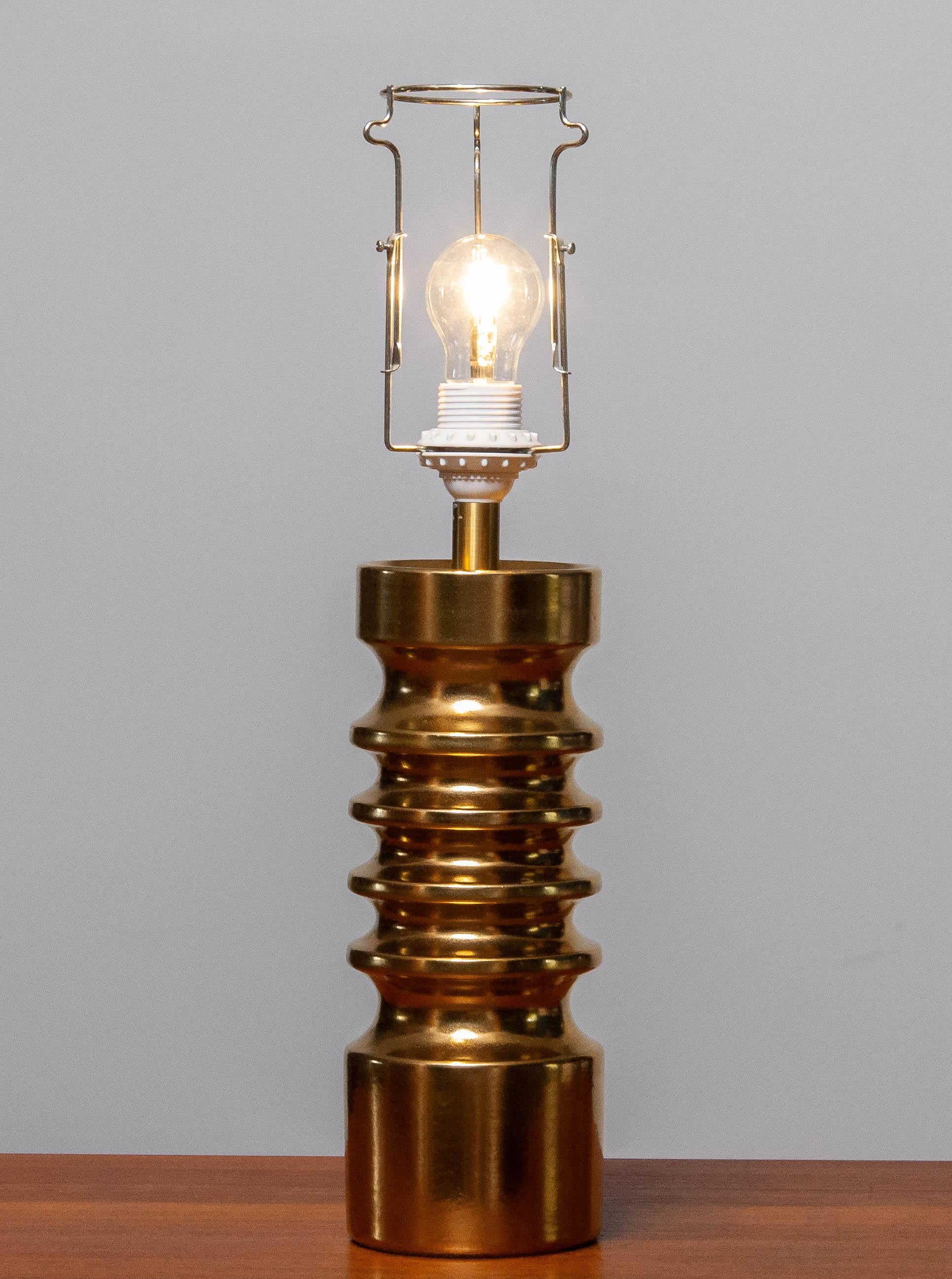 Late 20th Century 1970s Gilt Ceramic Table Lamp in Brutalist Style by Dümler and Breiden Germany For Sale