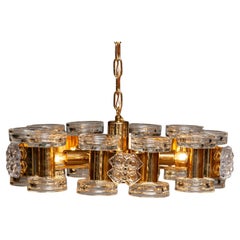 1970s Gilt Chandelier with  Candle Holders and  Screw Bulbs by Orrefors
