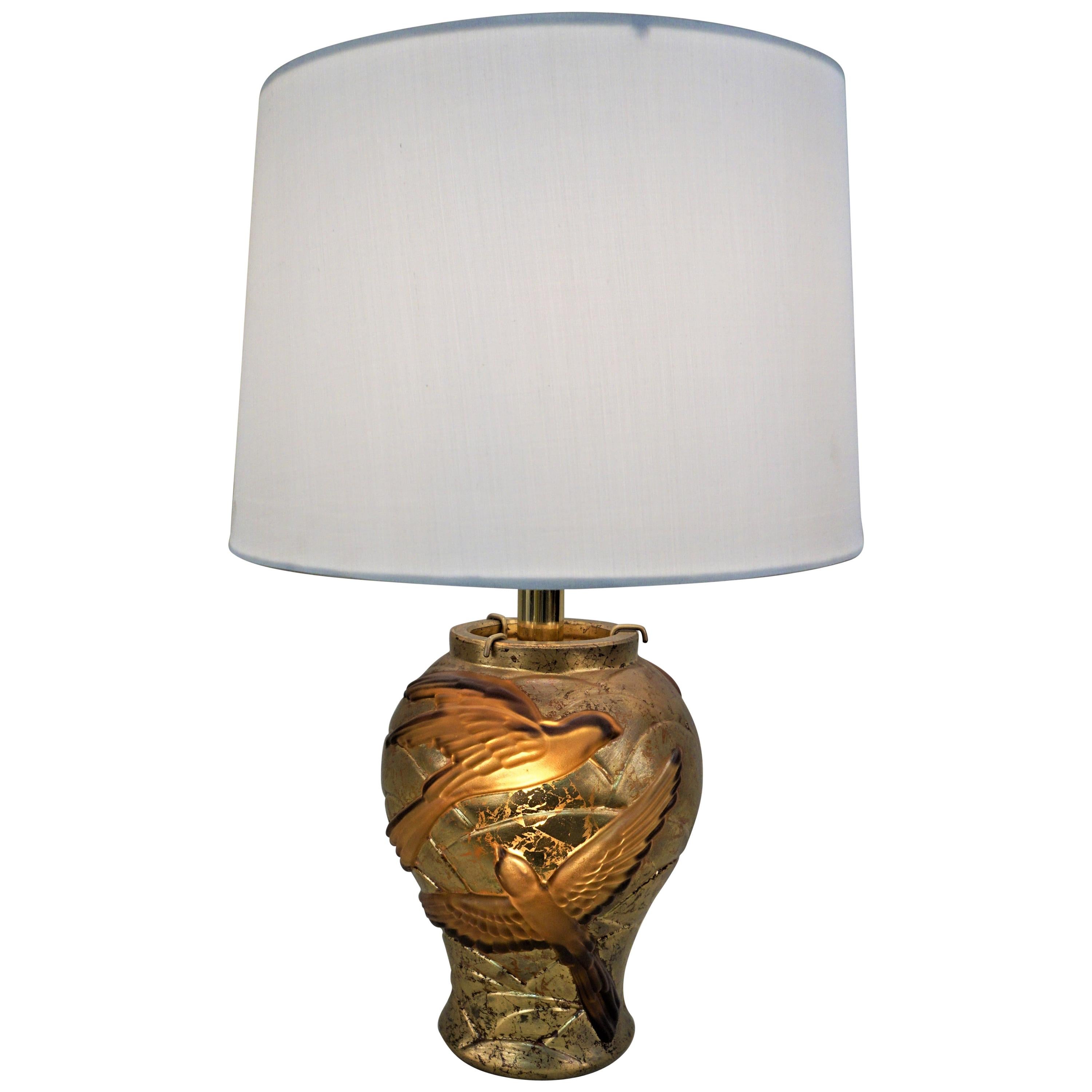 1970s Gilt Glass Lamp with Flying Birds