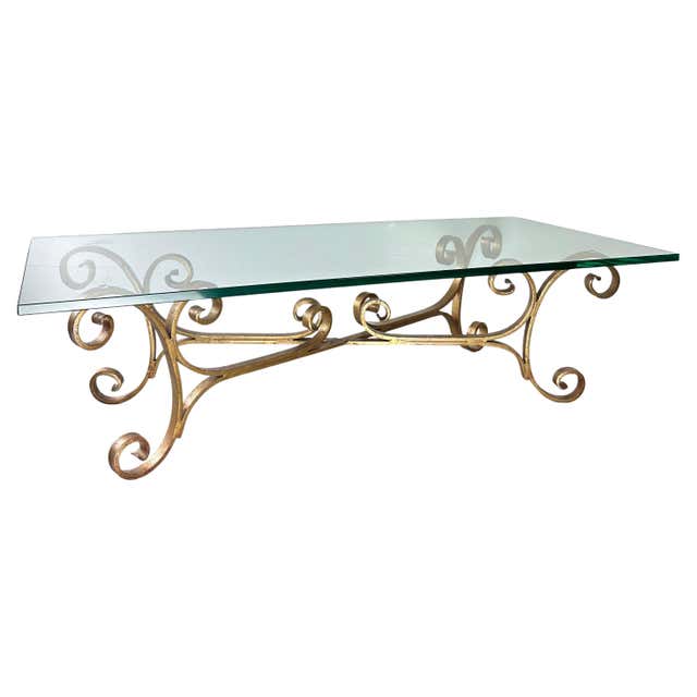 Hollywood Regency Gilt Scroll Wrought Iron Coffee Table Base For Sale ...