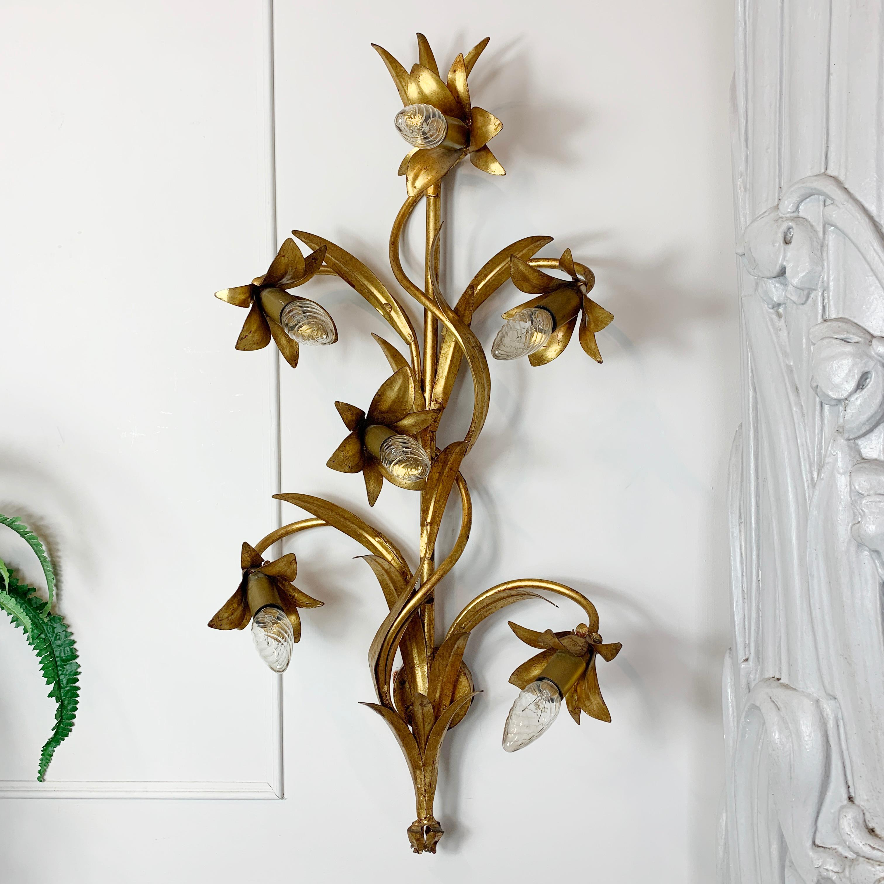 1970's Gilt Lily Wall Sconce 3