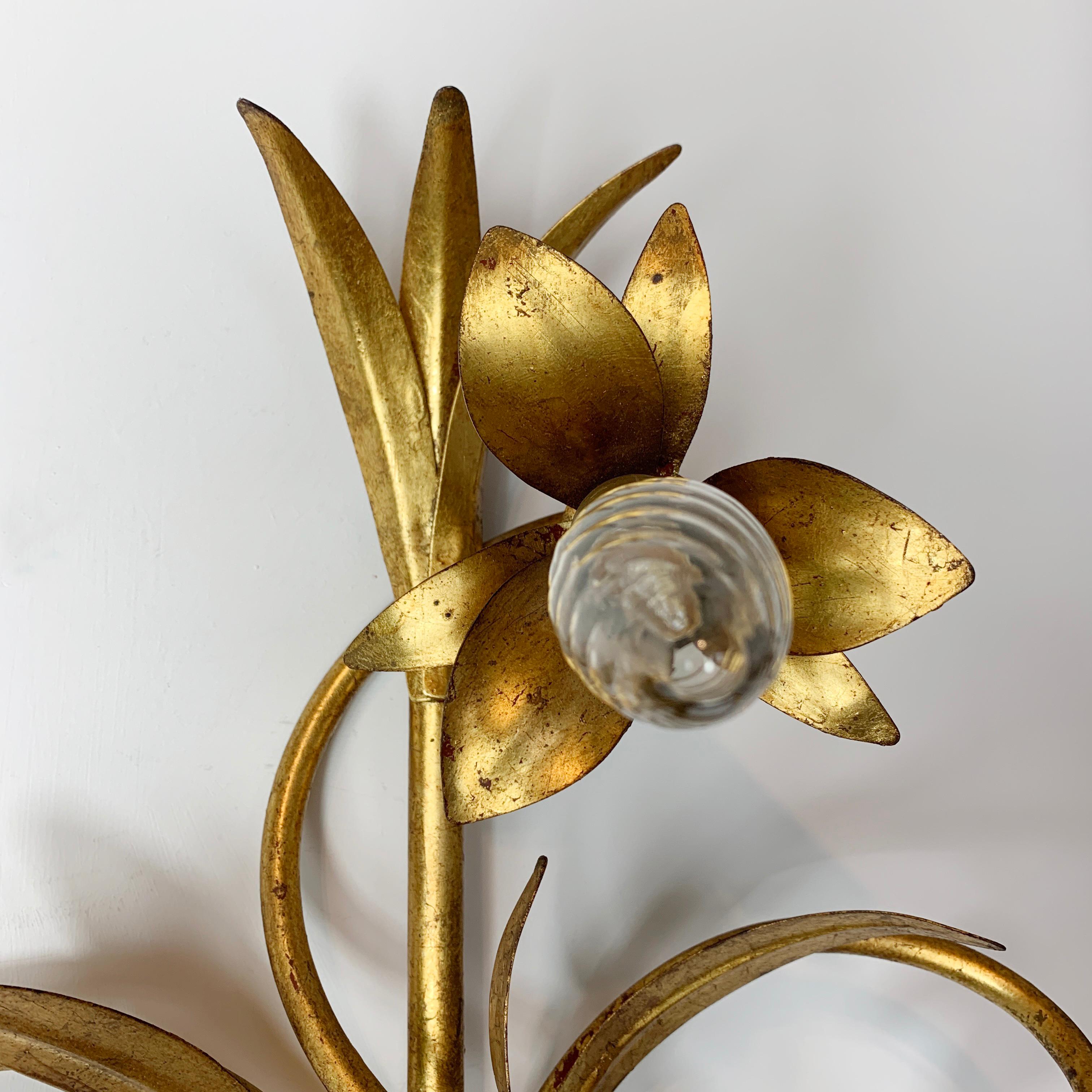 Mid-Century Modern 1970's Gilt Lily Wall Sconce