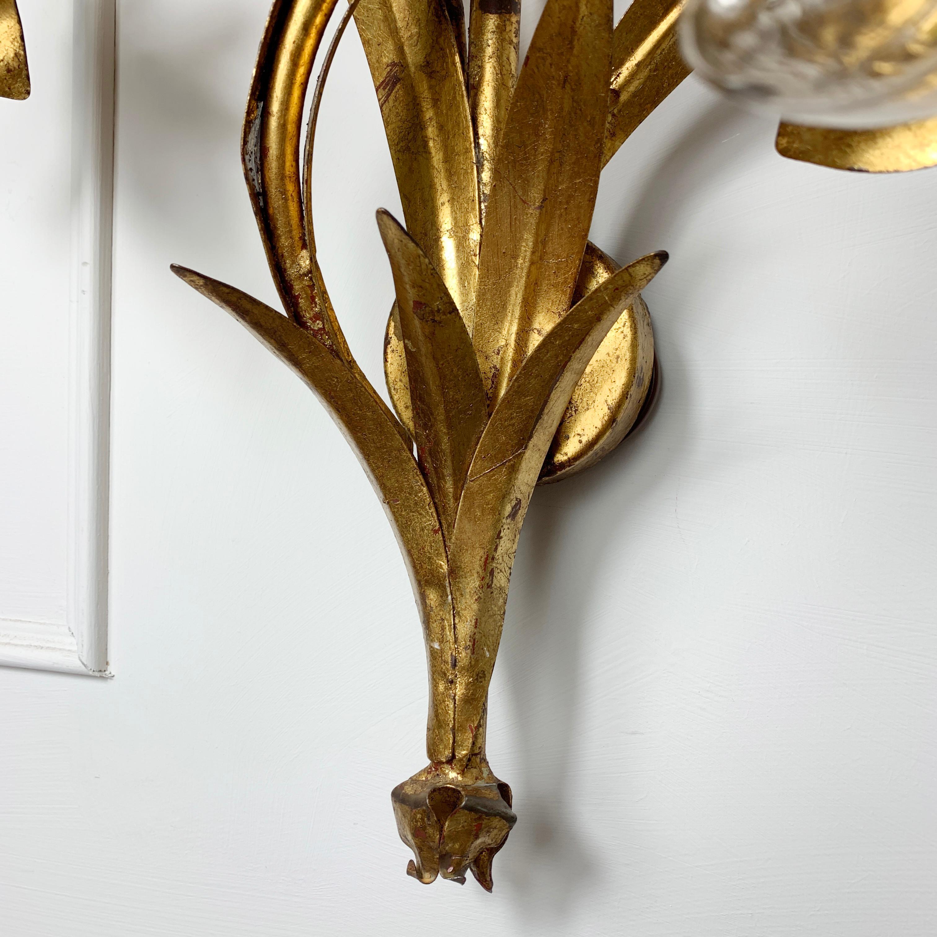 20th Century 1970's Gilt Lily Wall Sconce