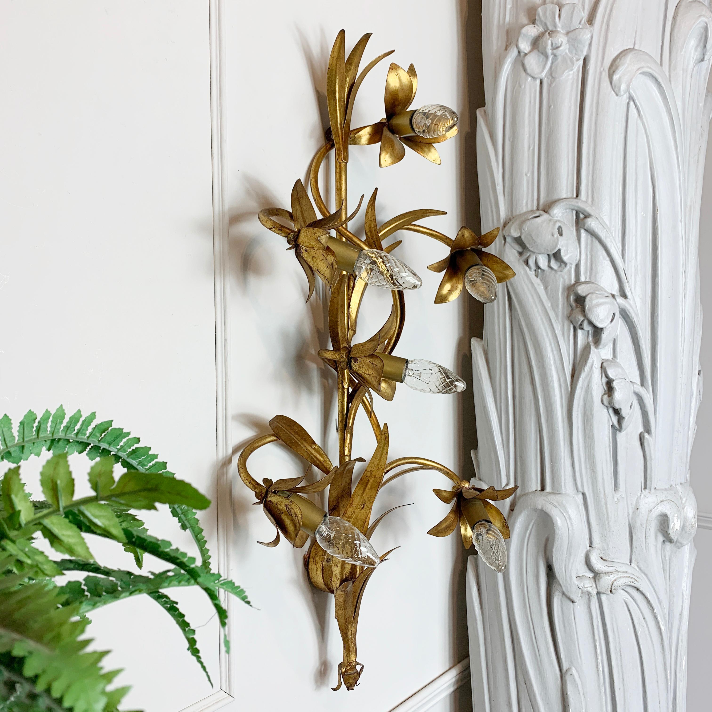 1970's Gilt Lily Wall Sconce 1