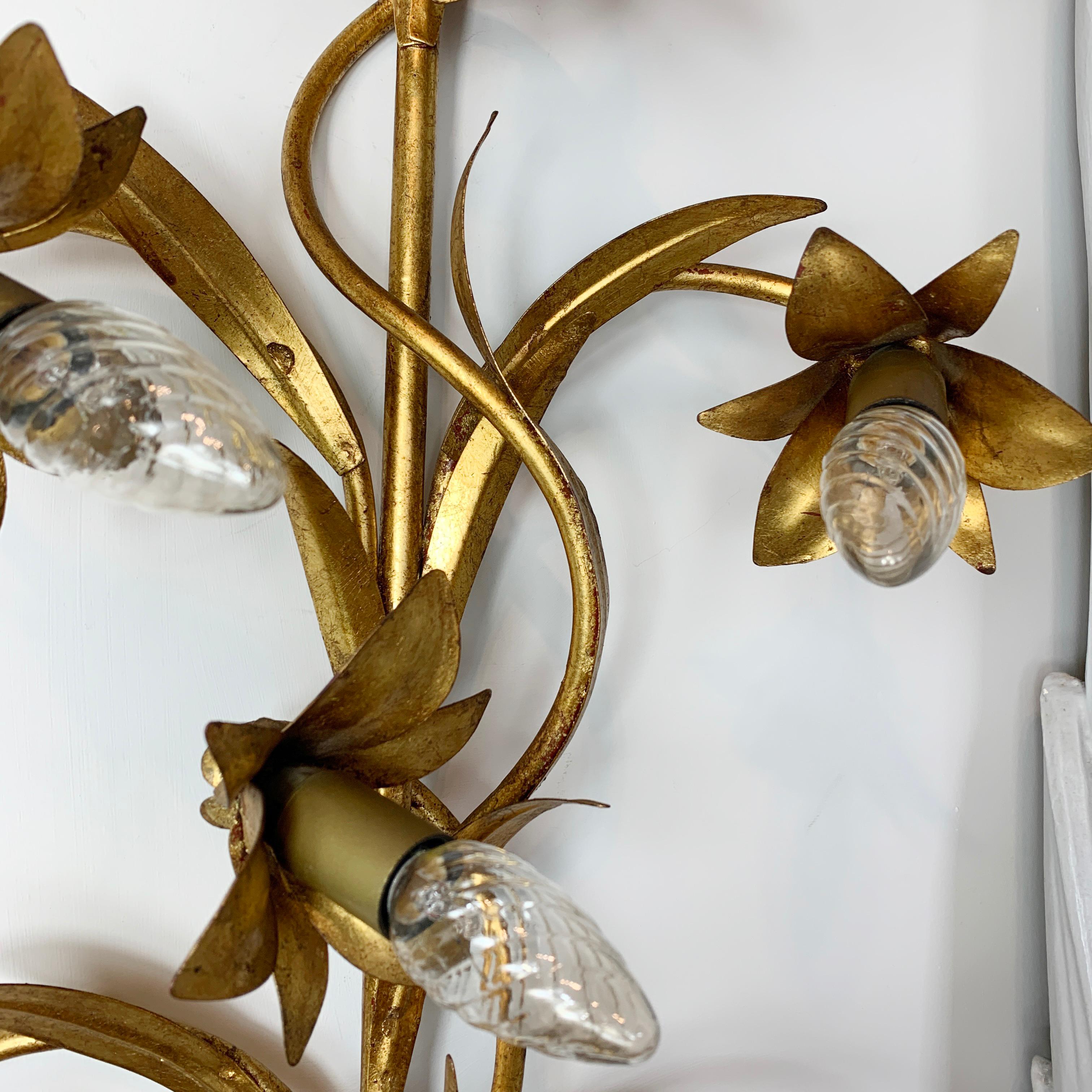 1970's Gilt Lily Wall Sconce 2