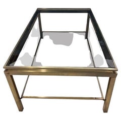1970s Gilt Metal Coffee Table in the Style of Guy Lefevre with Smoked Glass