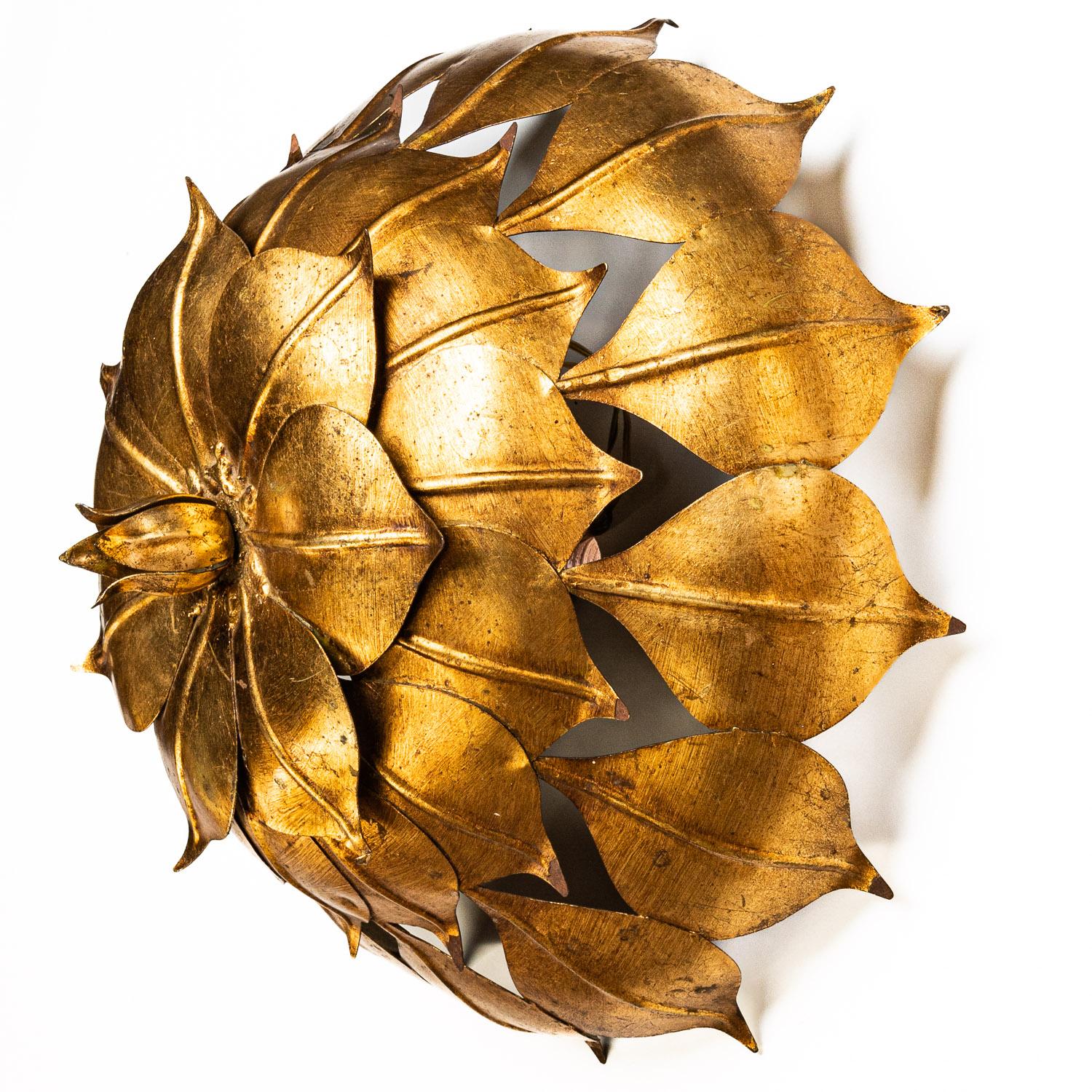 20th Century 1970s Gilt Metal Flush Mount in the style of Hans Kögl For Sale