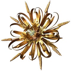 1970s Gilt Wheat Sheaf Flush Light
