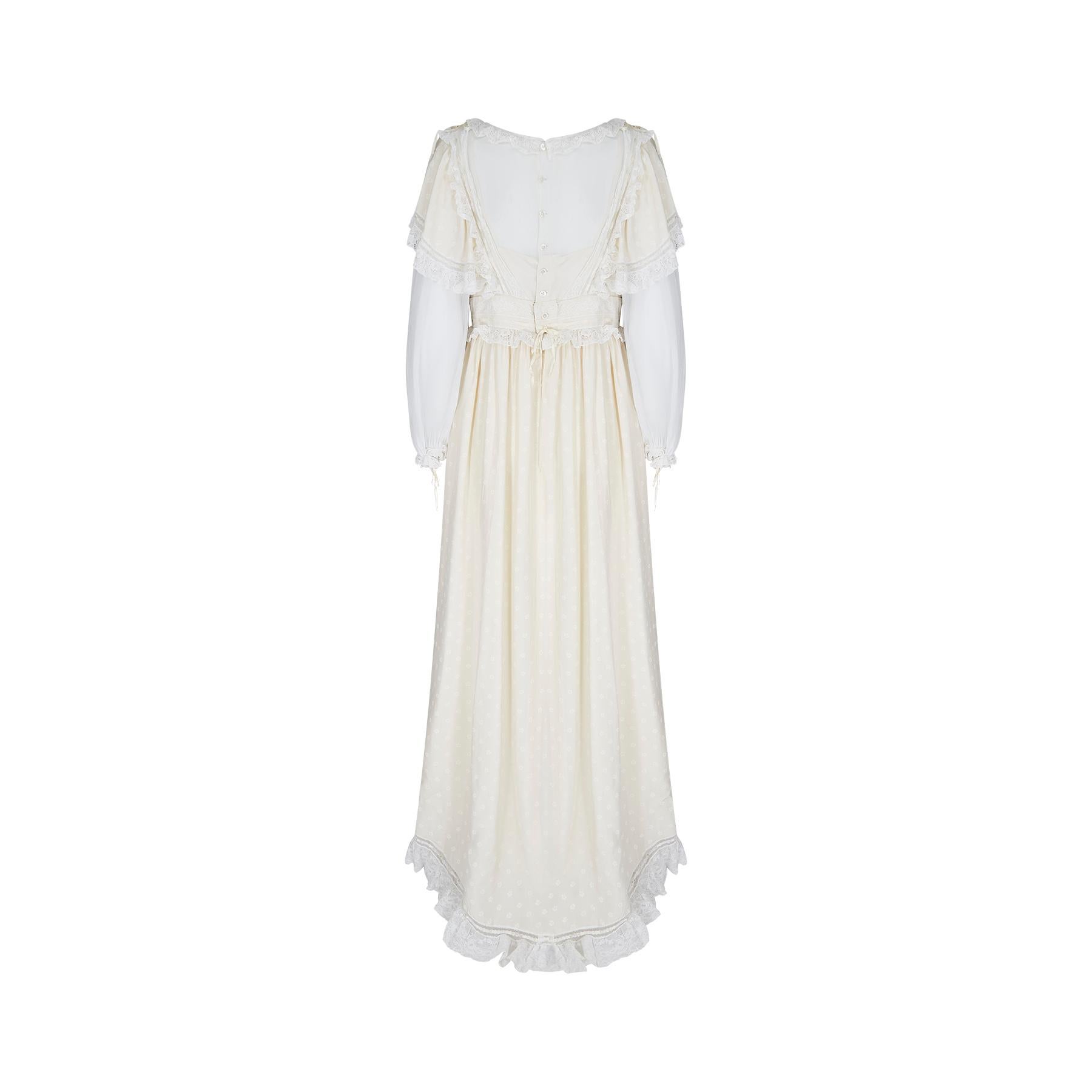 Gray 1970s Gina Fratini Cream Silk and Lace Wedding Dress