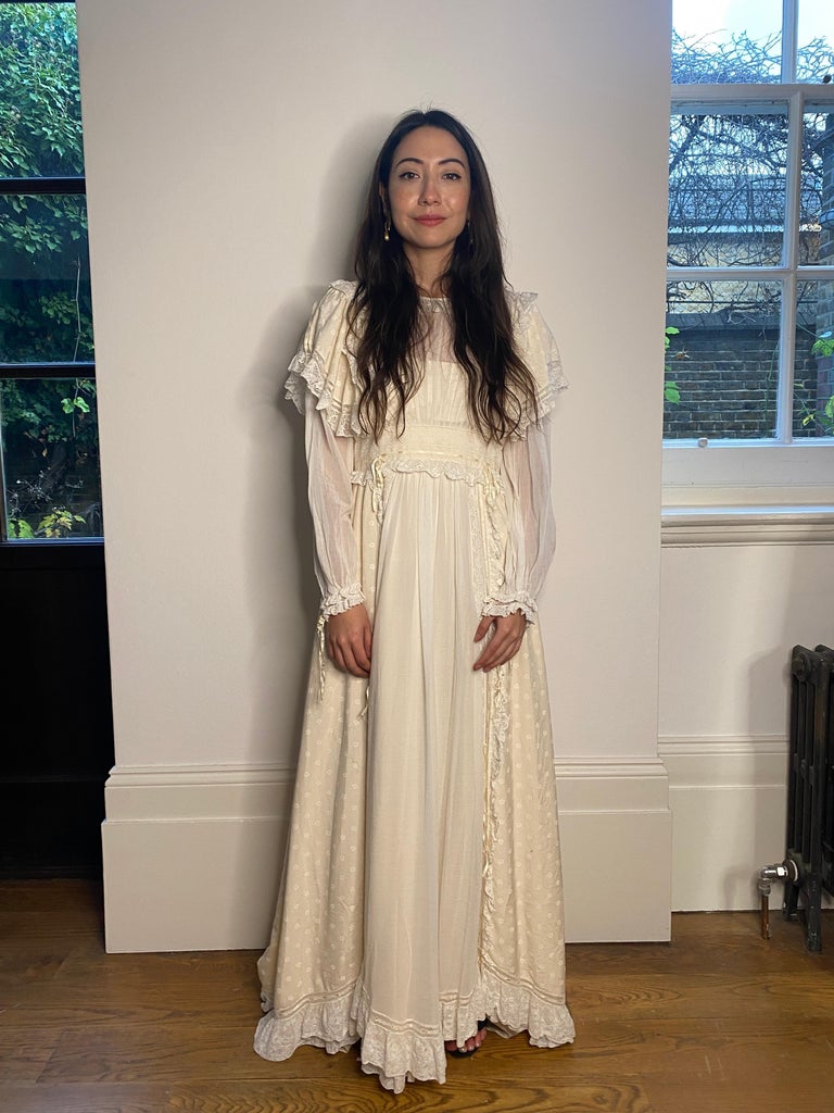 1970s Gina Fratini Cream Silk And Lace Wedding Dress