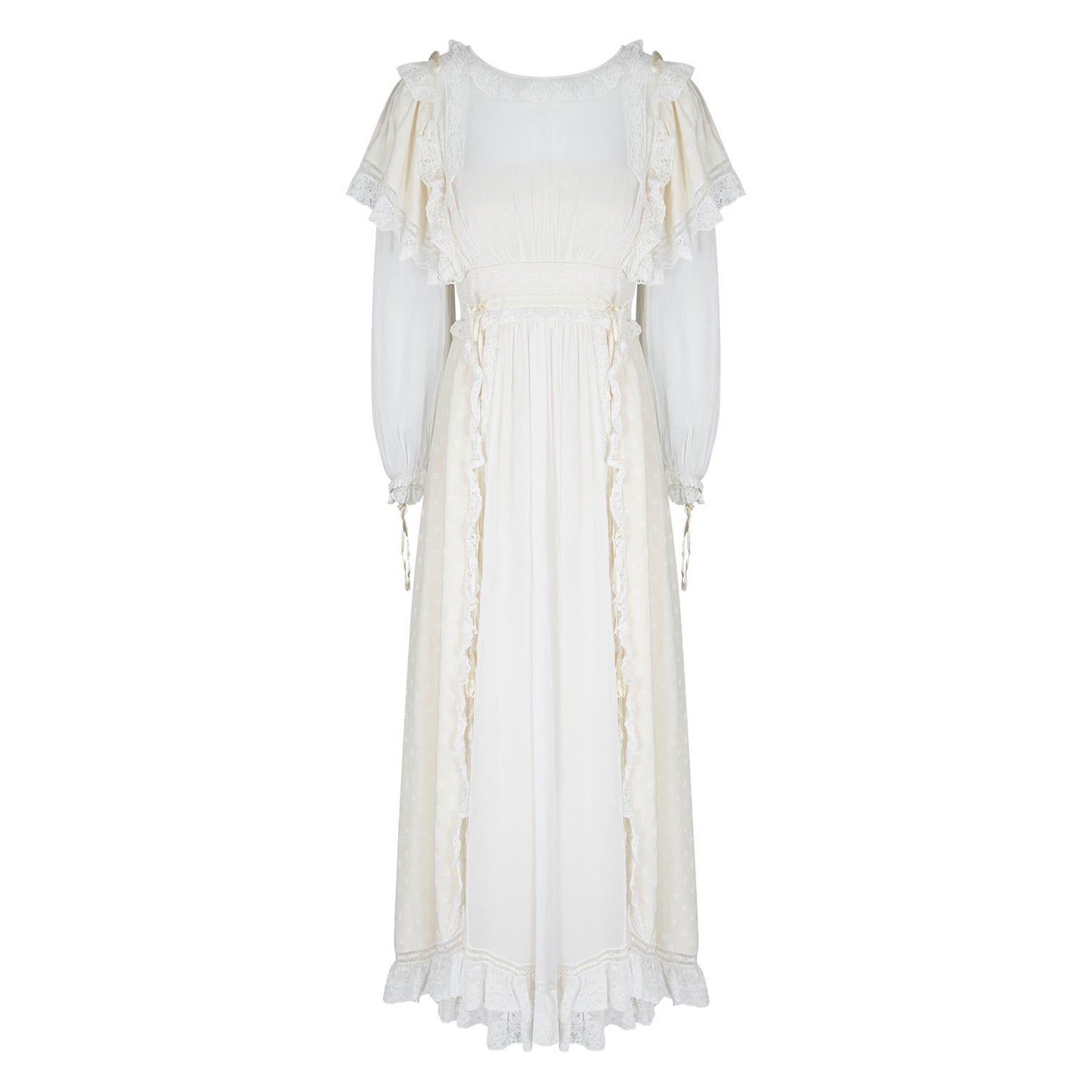 Gina Fratini - Robe de mariée en soie et dentelle crème des années 1970