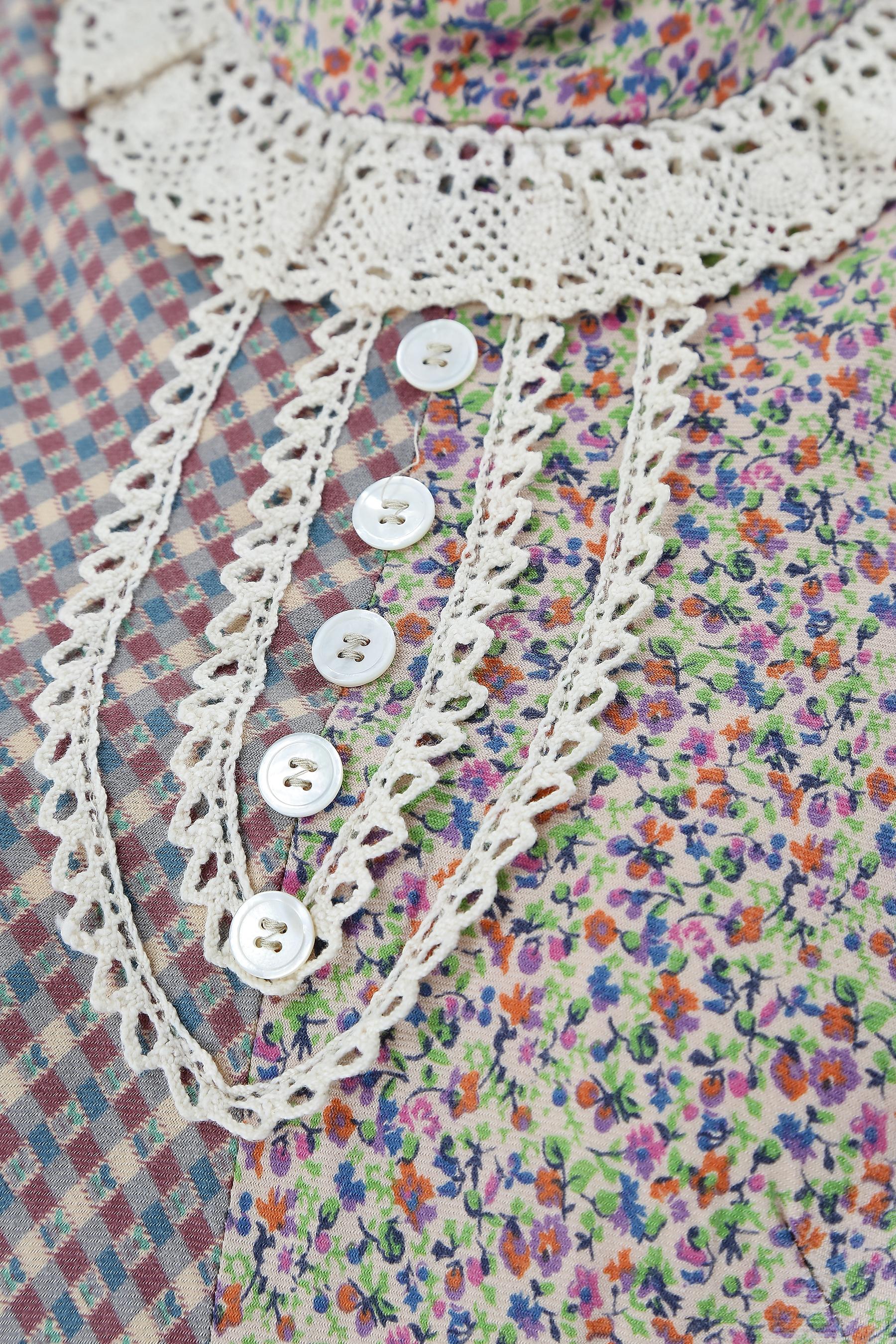 Gina Fratini, abito patchwork con stampa floreale Boho degli anni '70 In condizioni ottime in vendita a London, GB