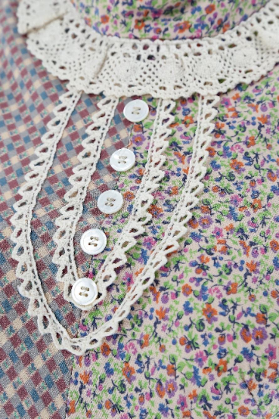Gina Fratini, abito patchwork con stampa floreale Boho degli anni '70 in vendita 1