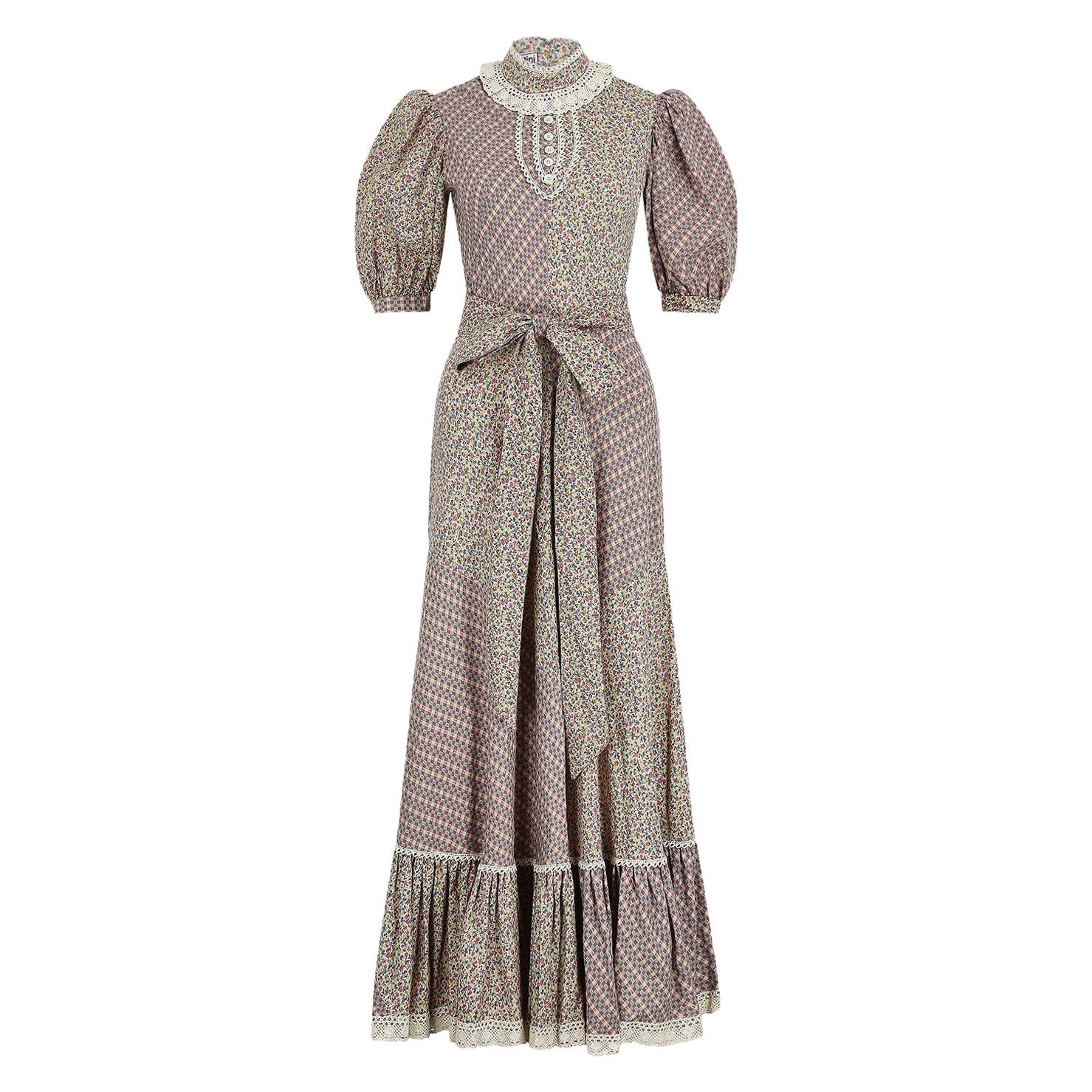 1970s Gina Fratini Patchwork Boho Floral Print Dress For Sale