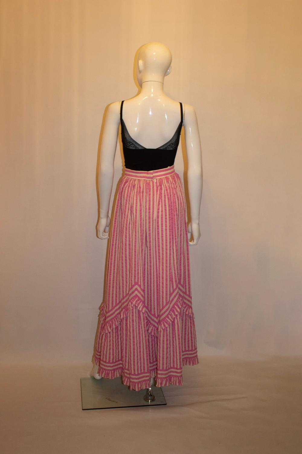 Marrone Gina Fratini anni '70 Gonna a righe bianche e rosa in vendita