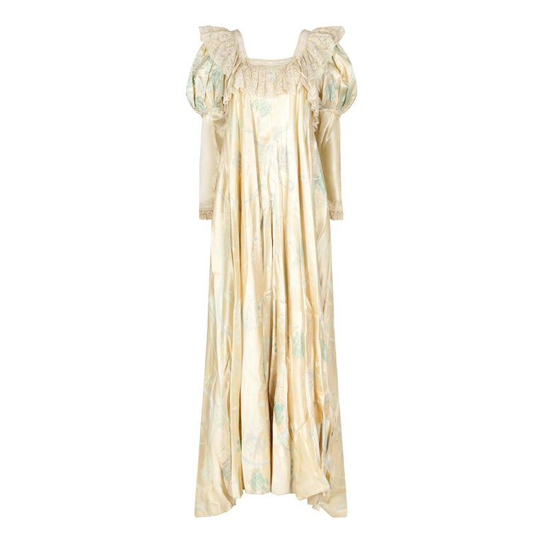 1970s Gina Fratini Romantic Satin Maxi Dress For Sale