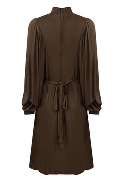 1970s Gina Fratini Chocolate Brown Silk Jersey Dress With Caped Sleeves