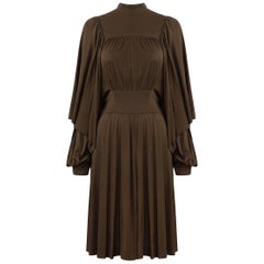 Vintage 1970s Gina Fratini Chocolate Brown Silk Jersey Dress With Caped Sleeves