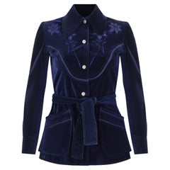 1970s Gina Italian Sophisticates Navy Cotton Velvet Jacket