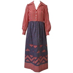 1970s Gingham and Denim Maxi Dress