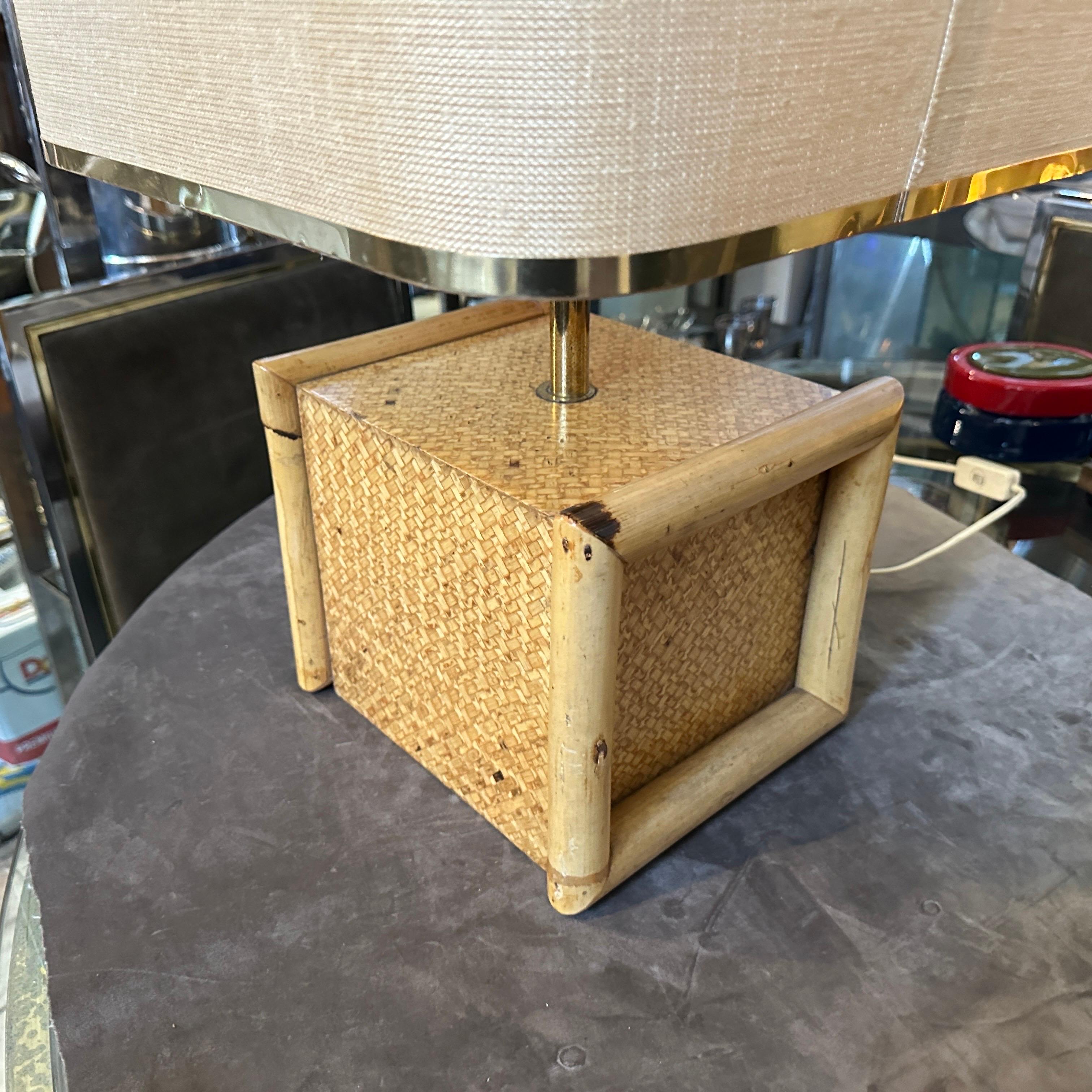 Lámpara de mesa cuadrada italiana de bambú y latón Gio Batta de mediados de siglo XX en venta 5