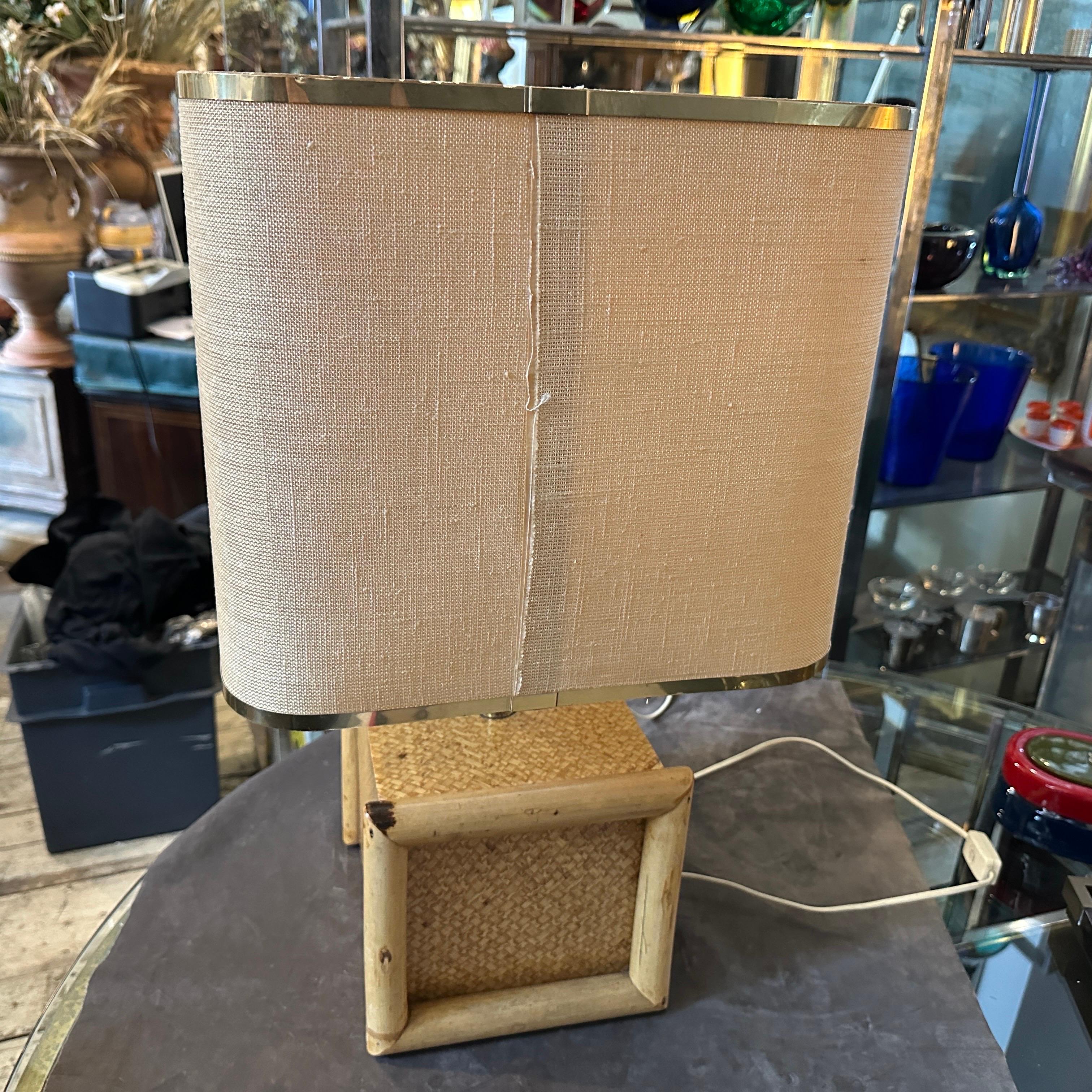 Lámpara de mesa cuadrada italiana de bambú y latón Gio Batta de mediados de siglo XX en venta 8