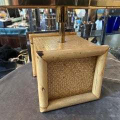 1970s Gio Batta Mid-Century Modern Bamboo and Brass Italian Square Table Lamp