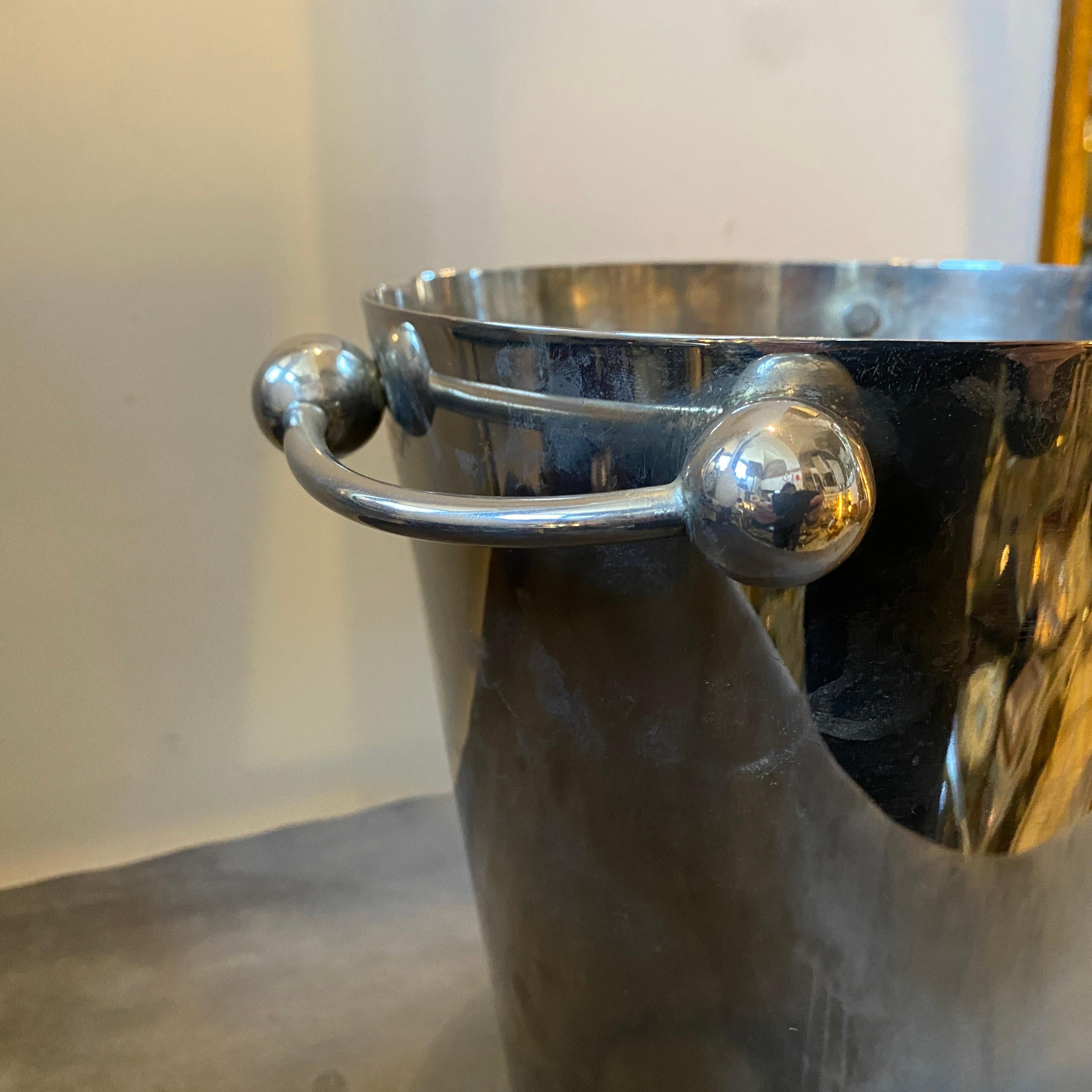 Mid-Century Modern 1970s Giò Ponti Style Modernist Italian Silver Plated Italian Wine Cooler For Sale