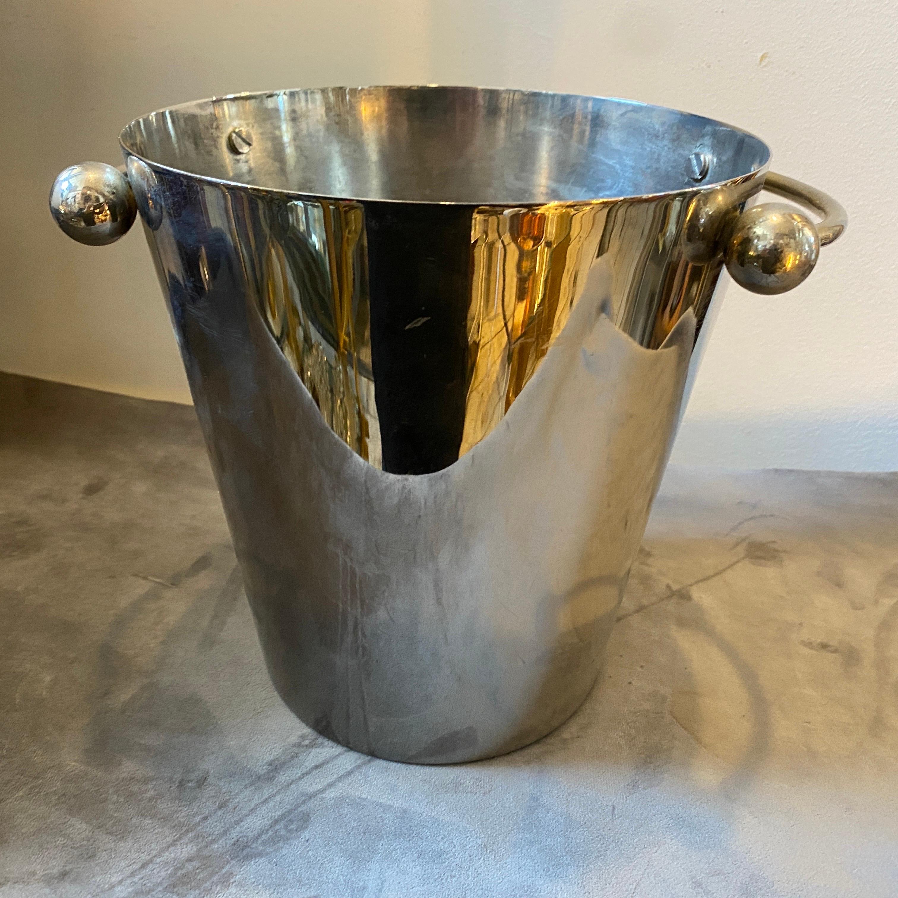 1970s Giò Ponti Style Modernist Italian Silver Plated Italian Wine Cooler For Sale 1