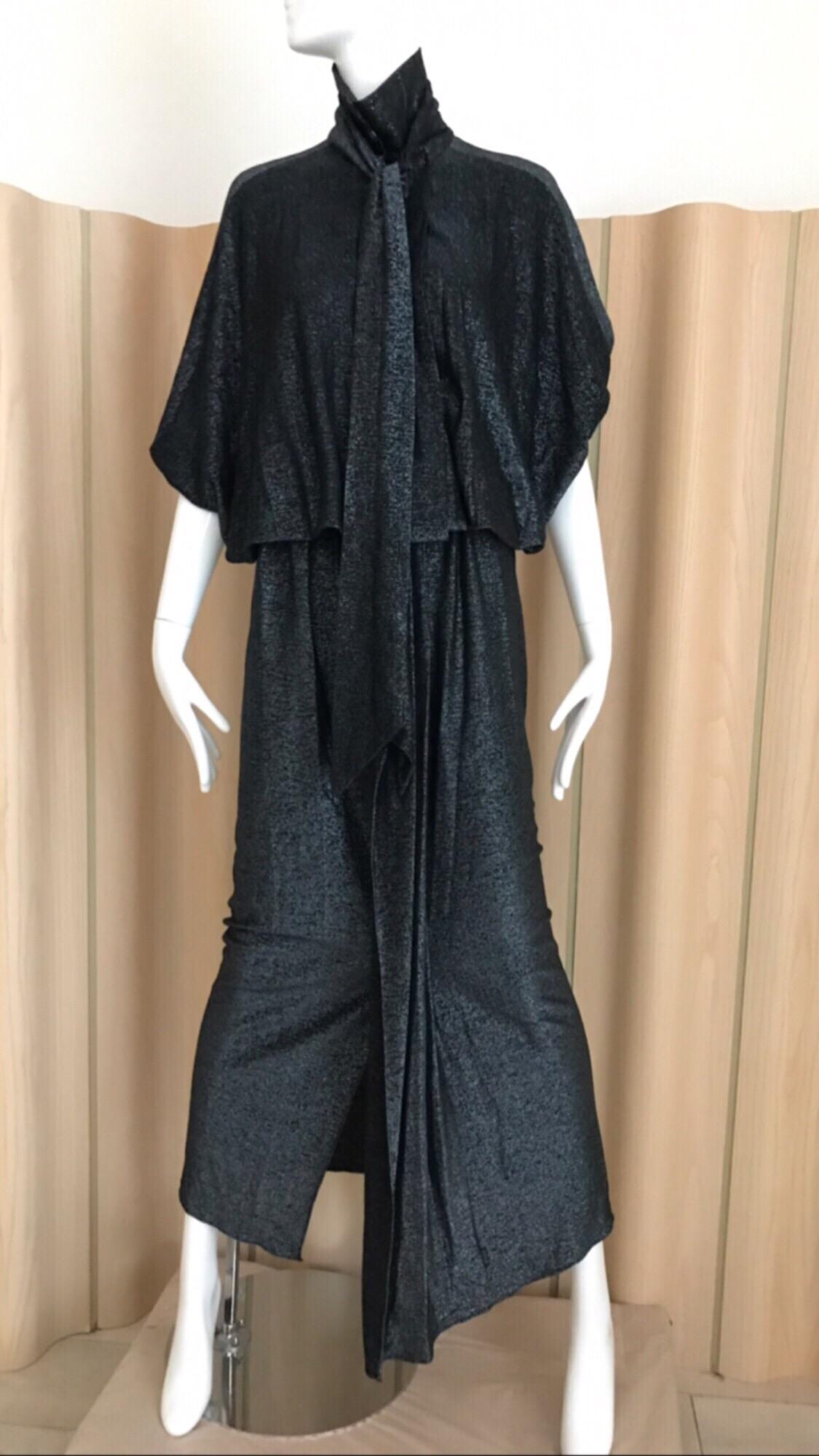 1970s Giorgio di Sant Angelo Black Metallic  Knit jersey Dress 6