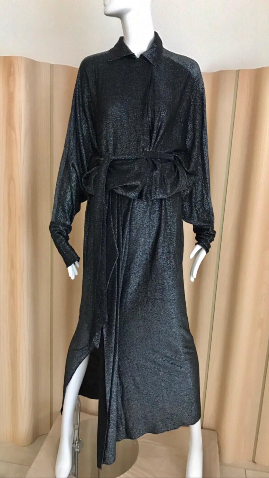 1970s Giorgio di Sant Angelo Black Metallic  Knit jersey Dress 7
