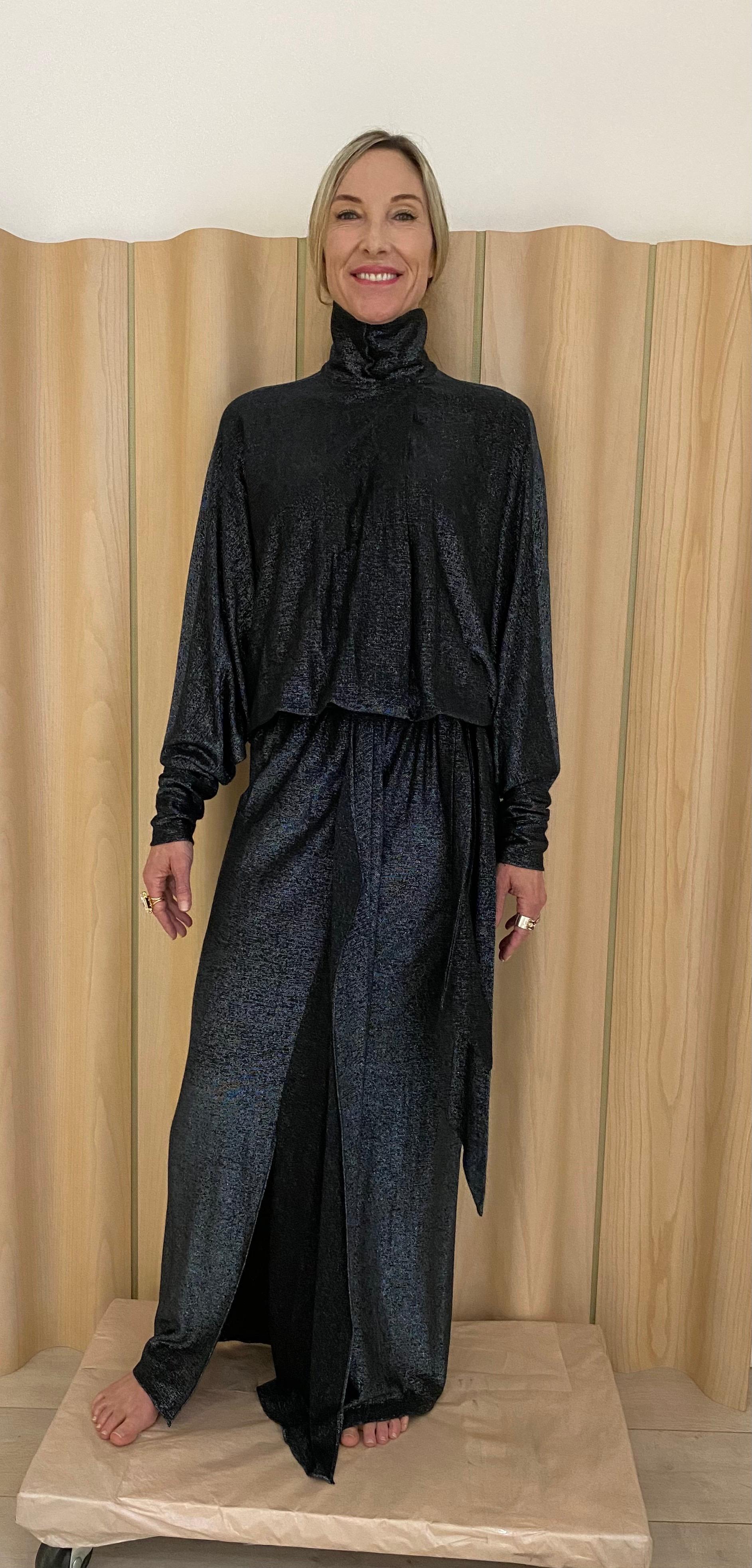 1970s Giorgio di Sant Angelo Black Metallic  Knit jersey Dress 8
