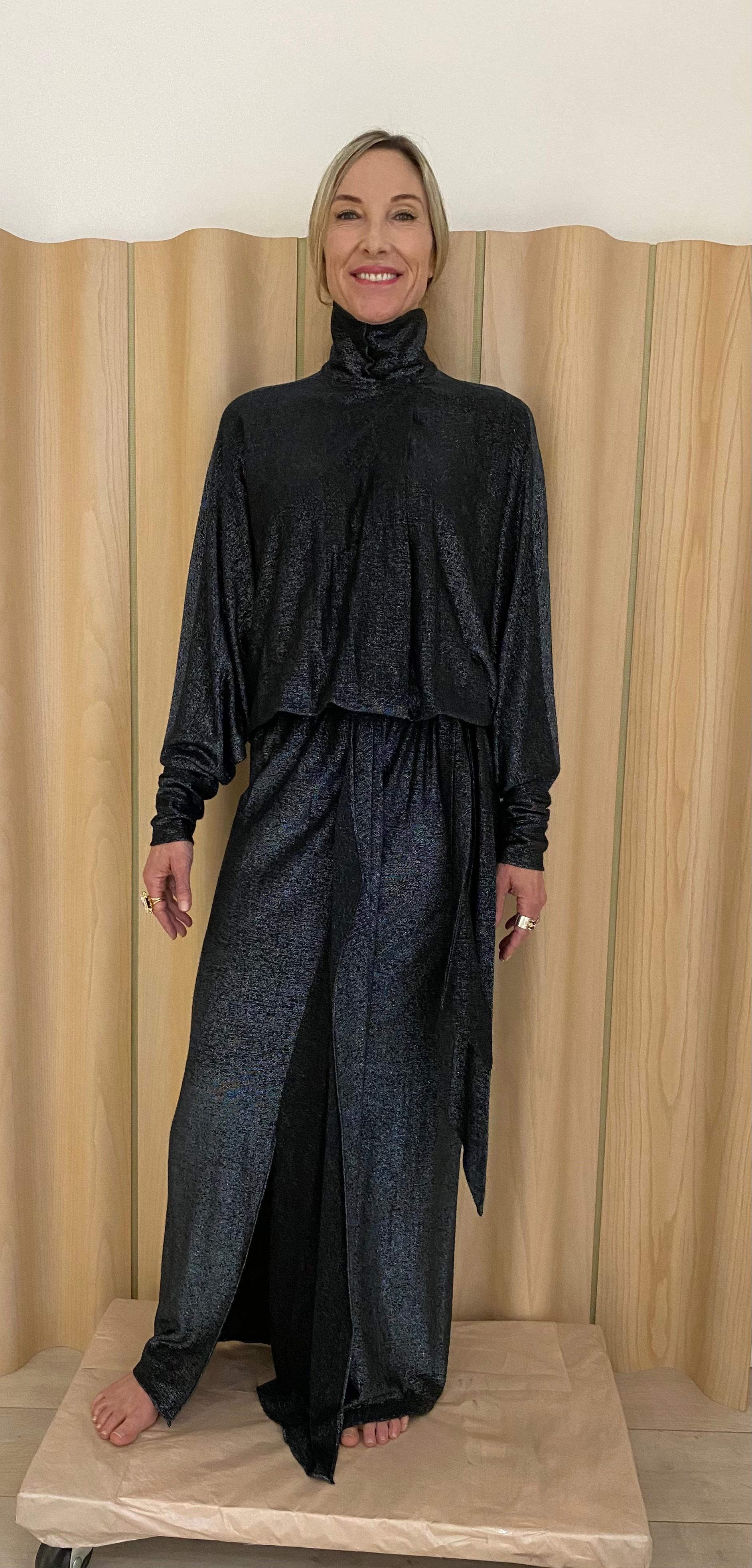 1970s Giorgio di Sant Angelo Black Metallic  Knit jersey Dress 10
