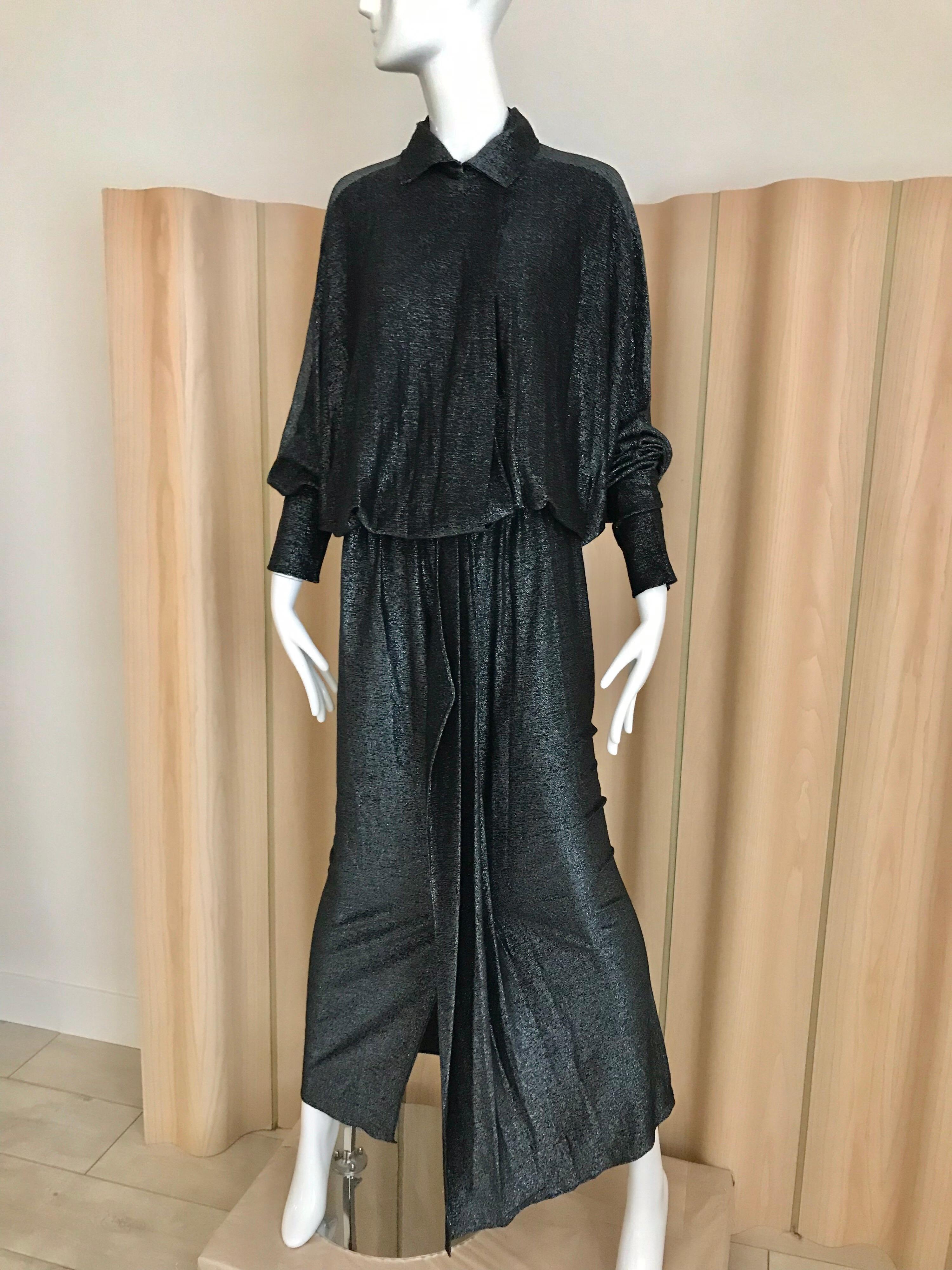 1970s Giorgio di Sant Angelo Black Metallic  Knit jersey Dress In Excellent Condition In Beverly Hills, CA