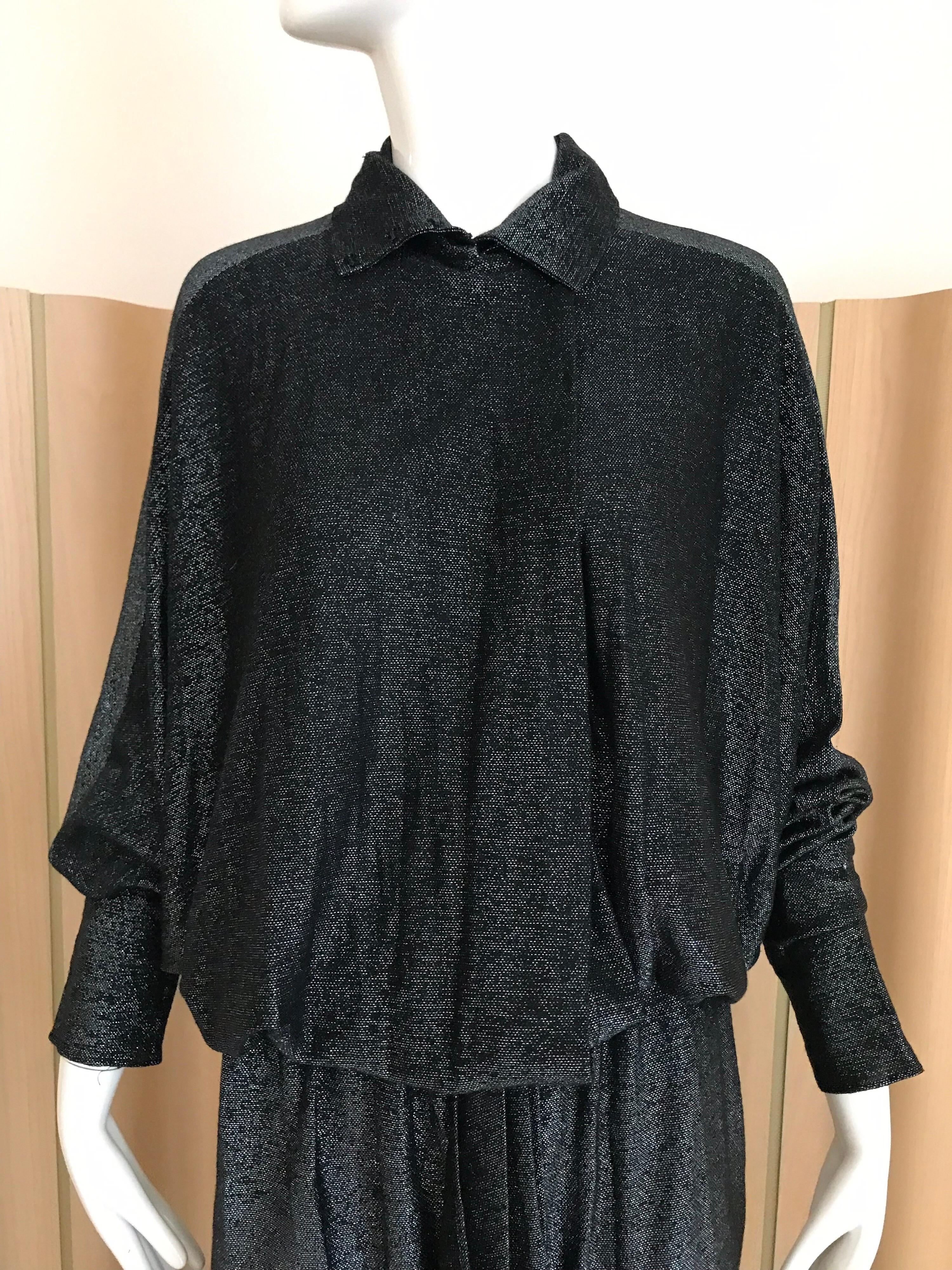 Women's 1970s Giorgio di Sant Angelo Black Metallic  Knit jersey Dress