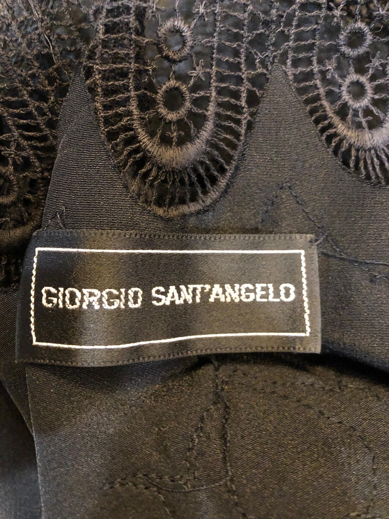 1970s Giorgio di Sant Angelo Black Vintage 70s Crochet Bishop Sleeve Smock Dress For Sale 11