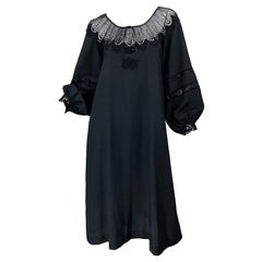 1970s Giorgio di Sant Angelo Black Vintage 70s Crochet Bishop Sleeve Smock Dress