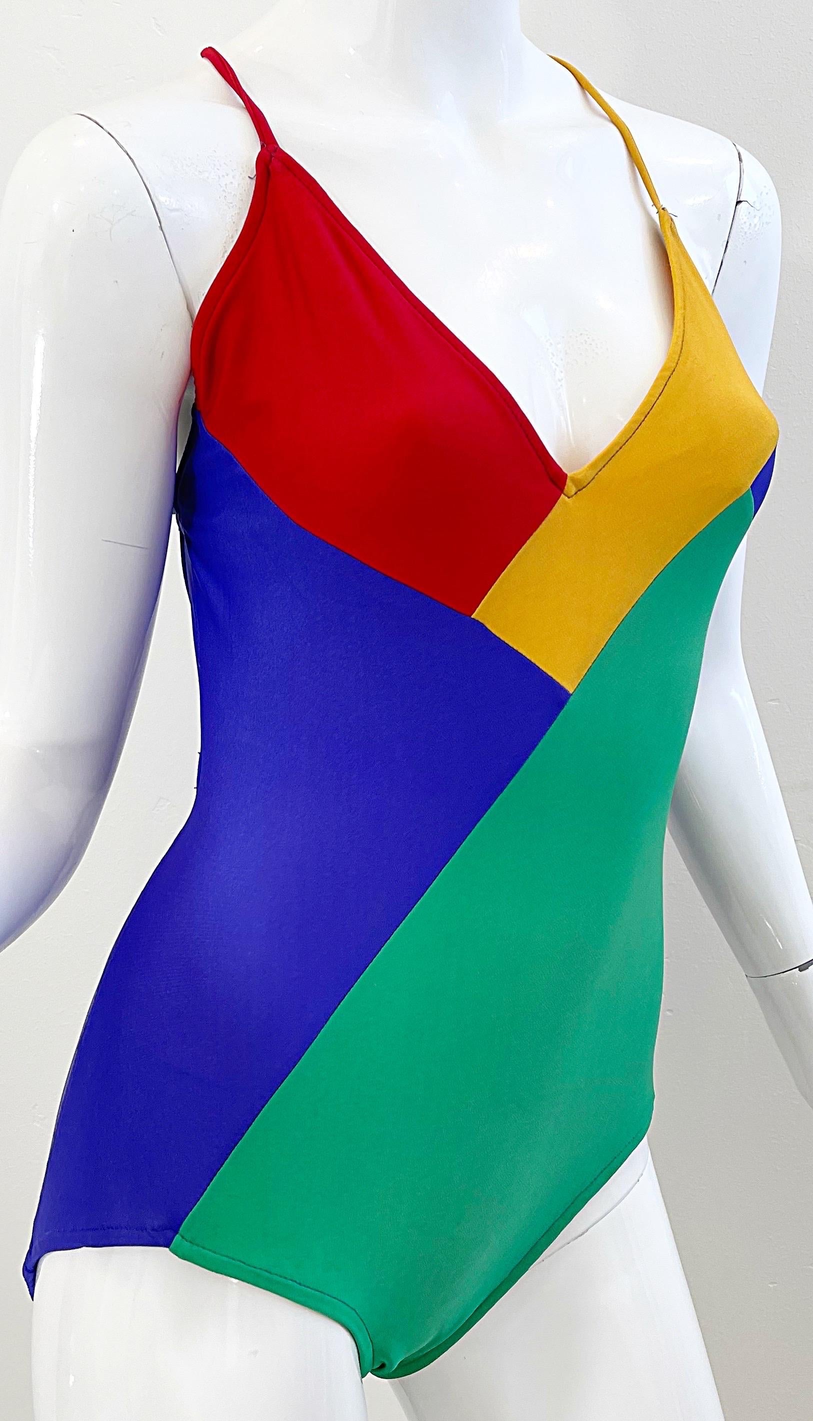 1970s Giorgio di Sant Angelo Color Block One Piece Vintage Swimsuit / Bodysuit 2