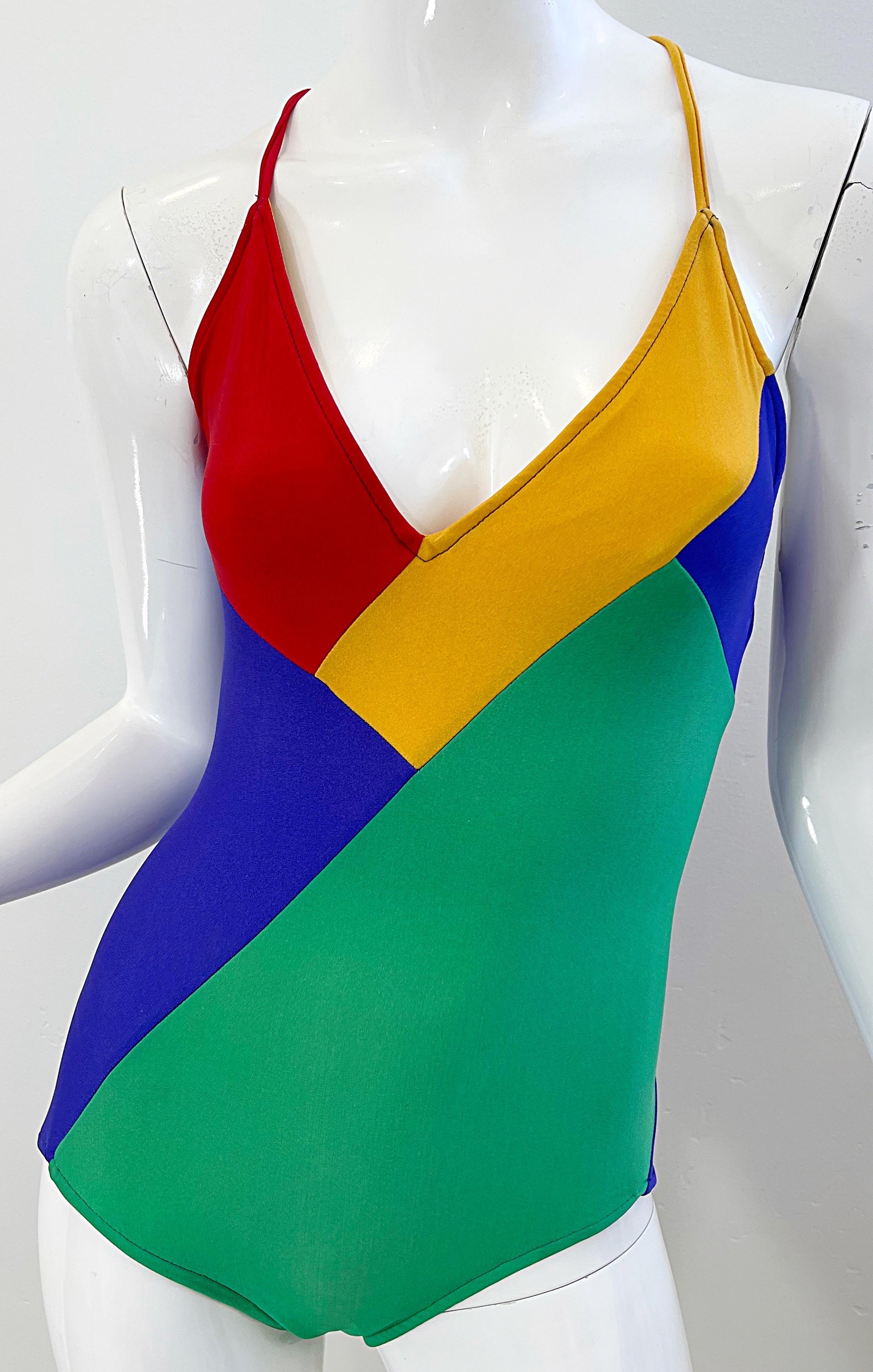 Women's 1970s Giorgio di Sant Angelo Color Block One Piece Vintage Swimsuit / Bodysuit
