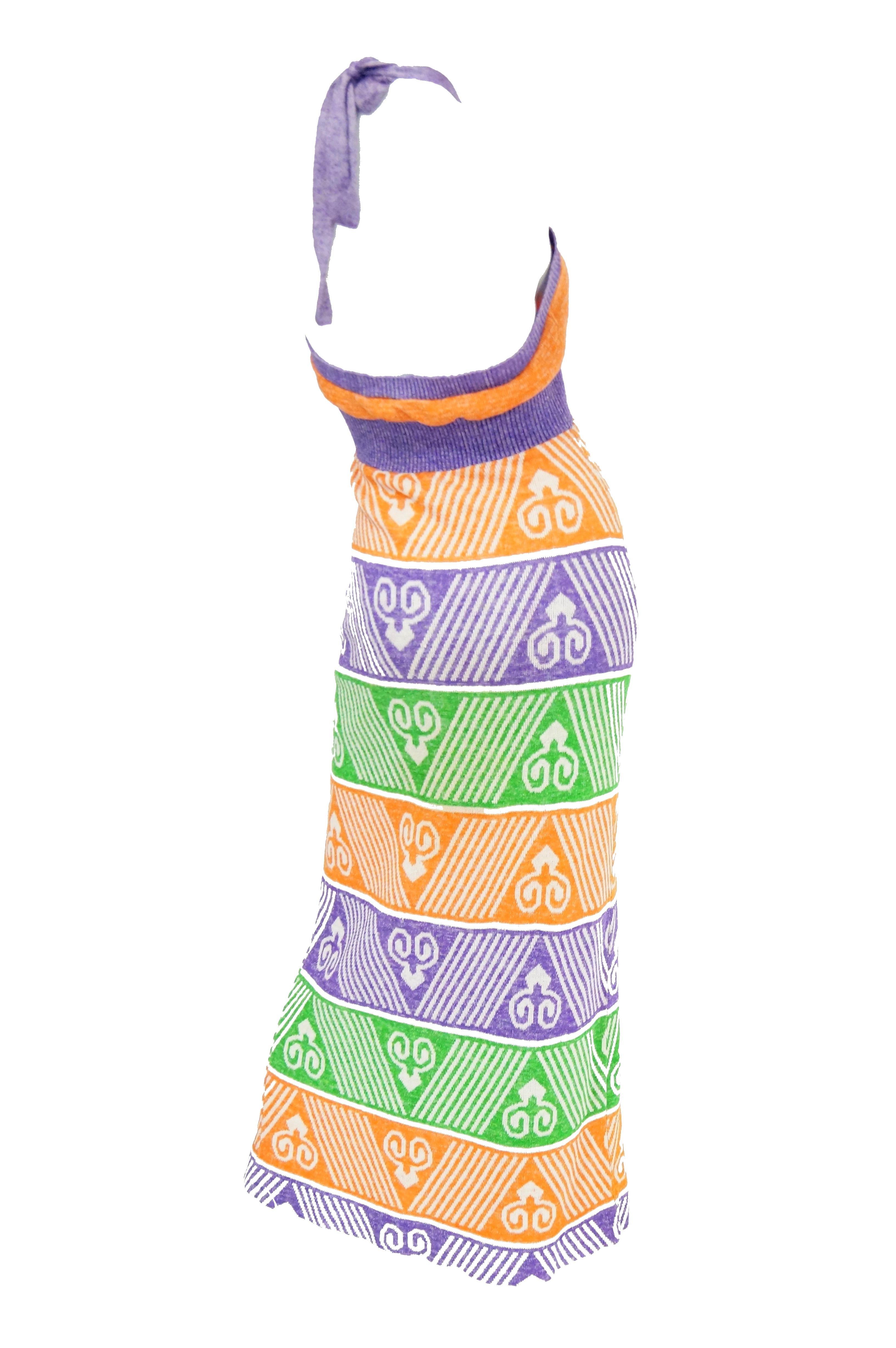 Women's  1970s Giorgio di Sant Angelo Knit Halter Maxi Dess in Orange, Purple, Green For Sale