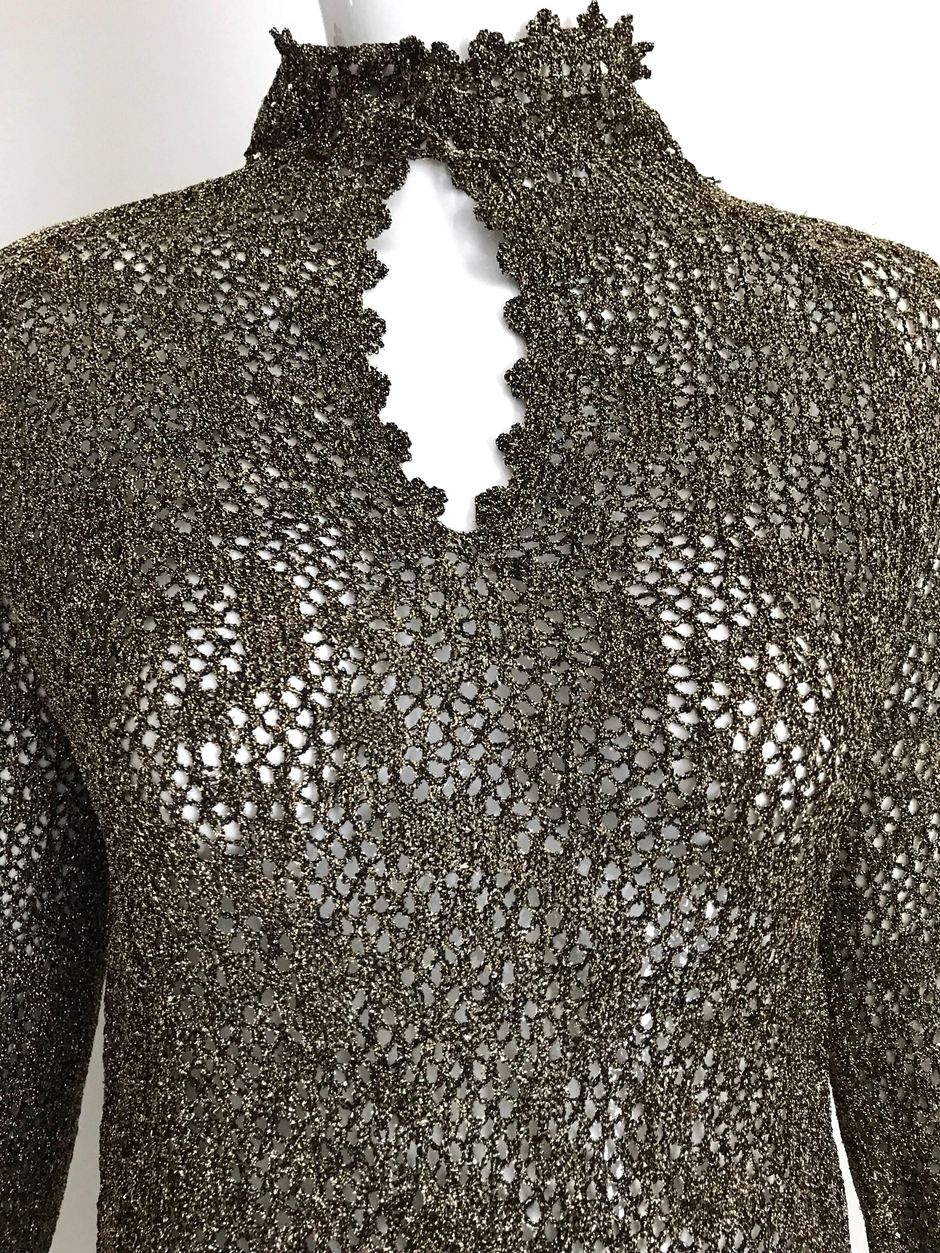 Women's 1970s Giorgio Di Sant Angelo Metallic Gold Knit Sweater top