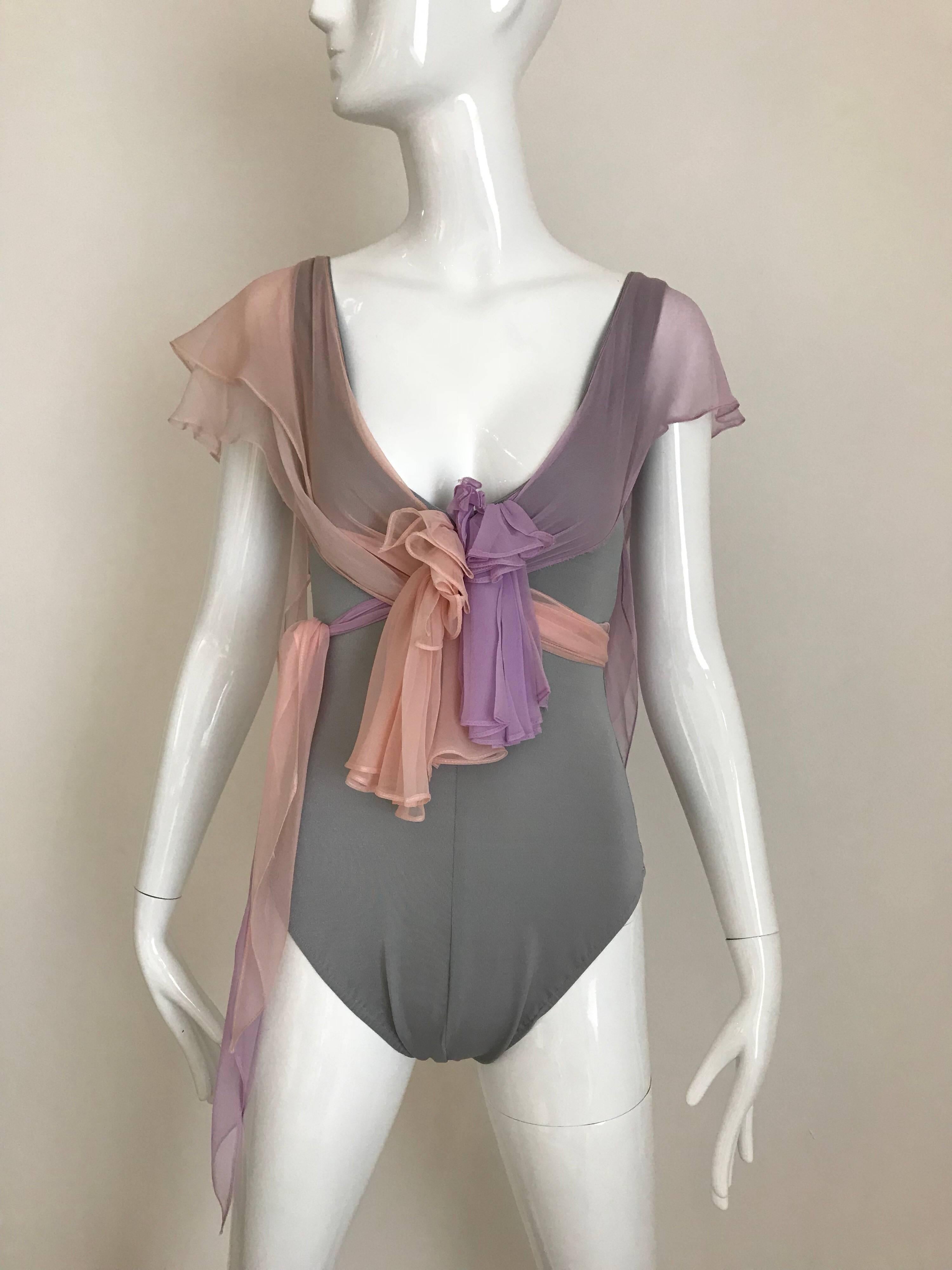 Purple Giorgio di Sant’Angelo Lavender and Pink Bodysuit Skirt Set, 1970s 