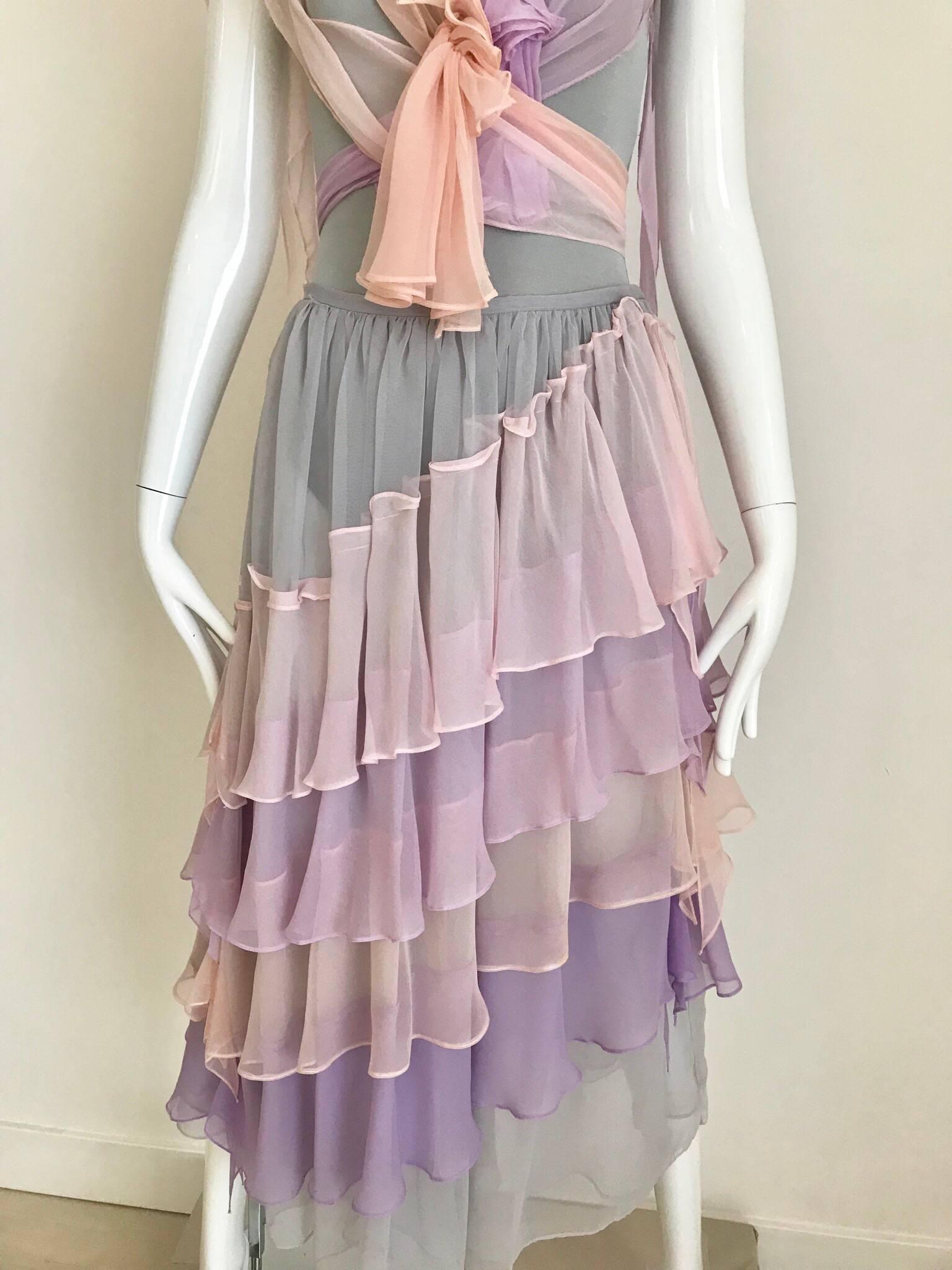 Giorgio di Sant’Angelo Lavender and Pink Bodysuit Skirt Set, 1970s  In Excellent Condition In Beverly Hills, CA