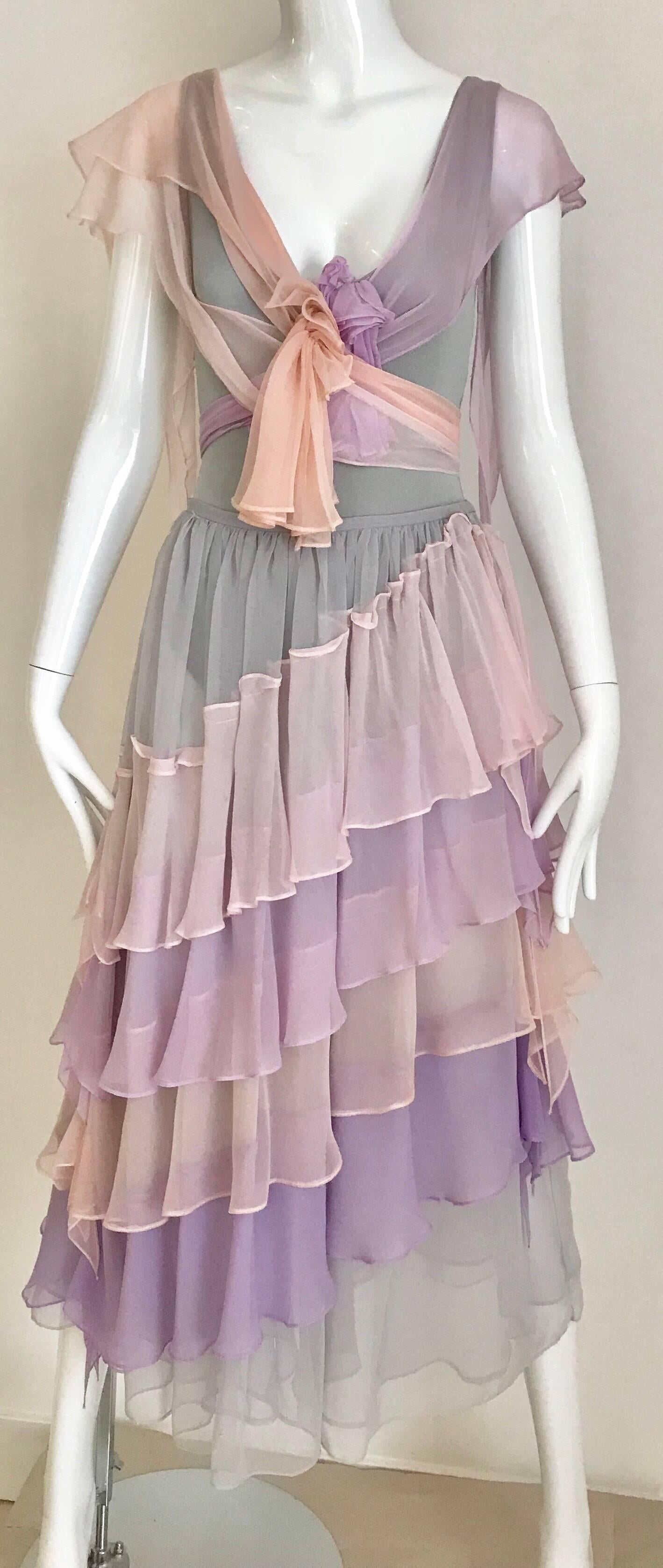 Women's Giorgio di Sant’Angelo Lavender and Pink Bodysuit Skirt Set, 1970s 