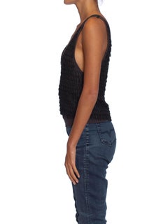 1970S GIORGIO OF BEVERLY HILLS KRIZIA Dark Grey Cotton Beaded Loop Fringe Tank