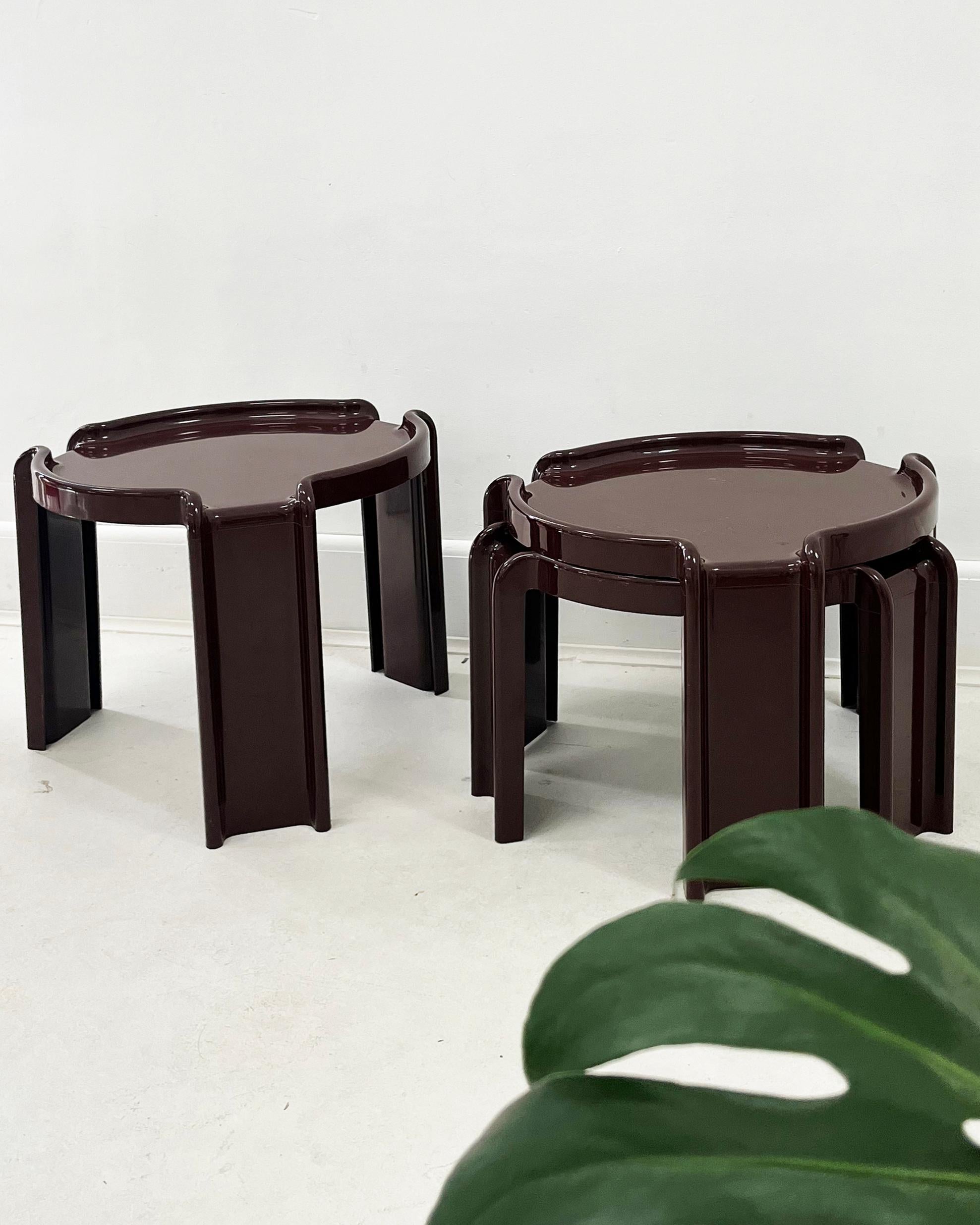 Plastic 1970s Giotto Stoppino for Kartell Italian Modern Nesting Tables Brown Set of 3