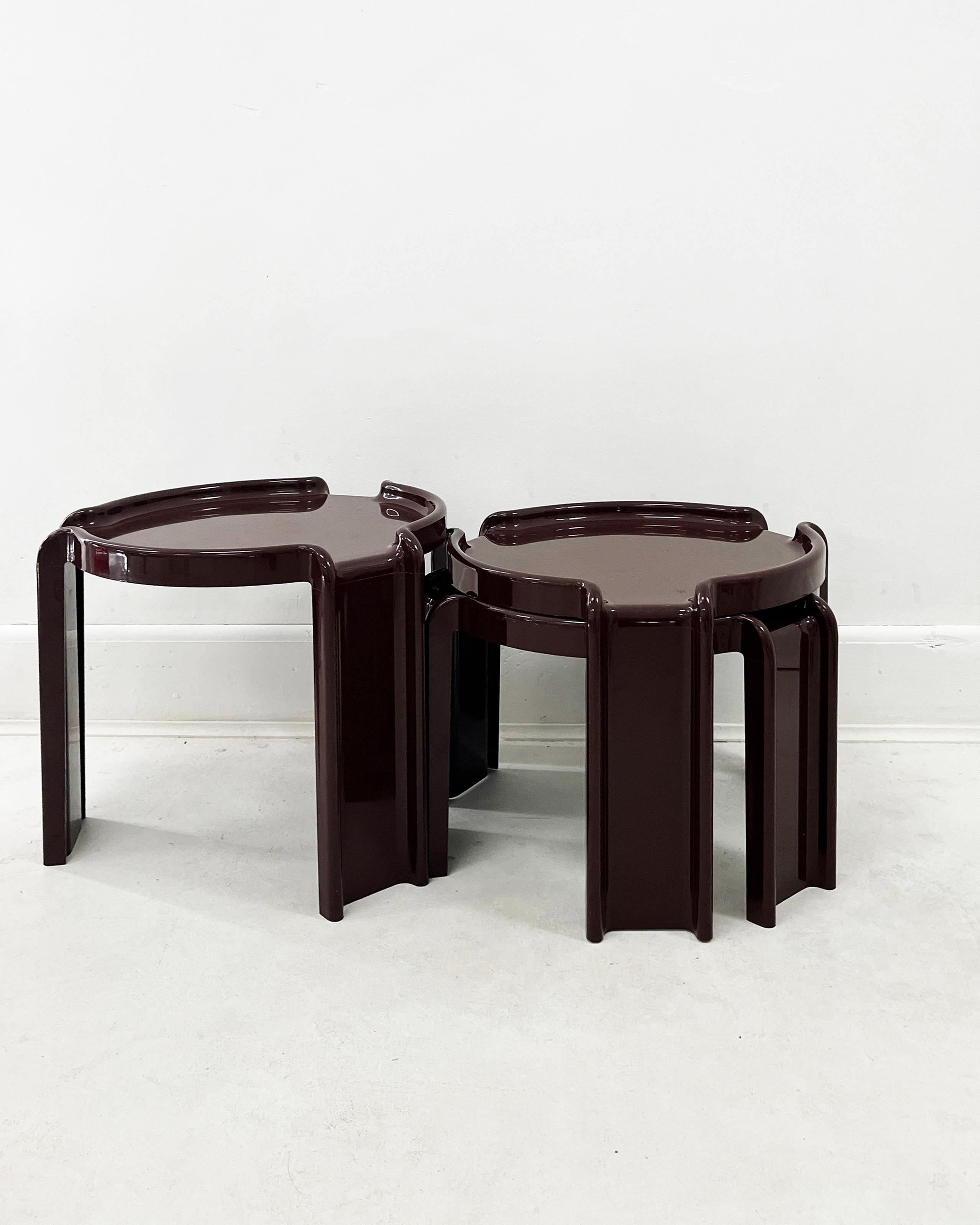 1970s Giotto Stoppino for Kartell Italian Modern Nesting Tables Brown Set of 3 2