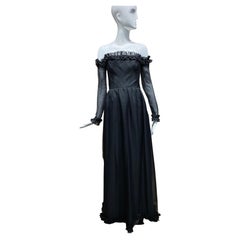 1970s GIVENCHY Black Strapless Silk Organza with detachable sleeves